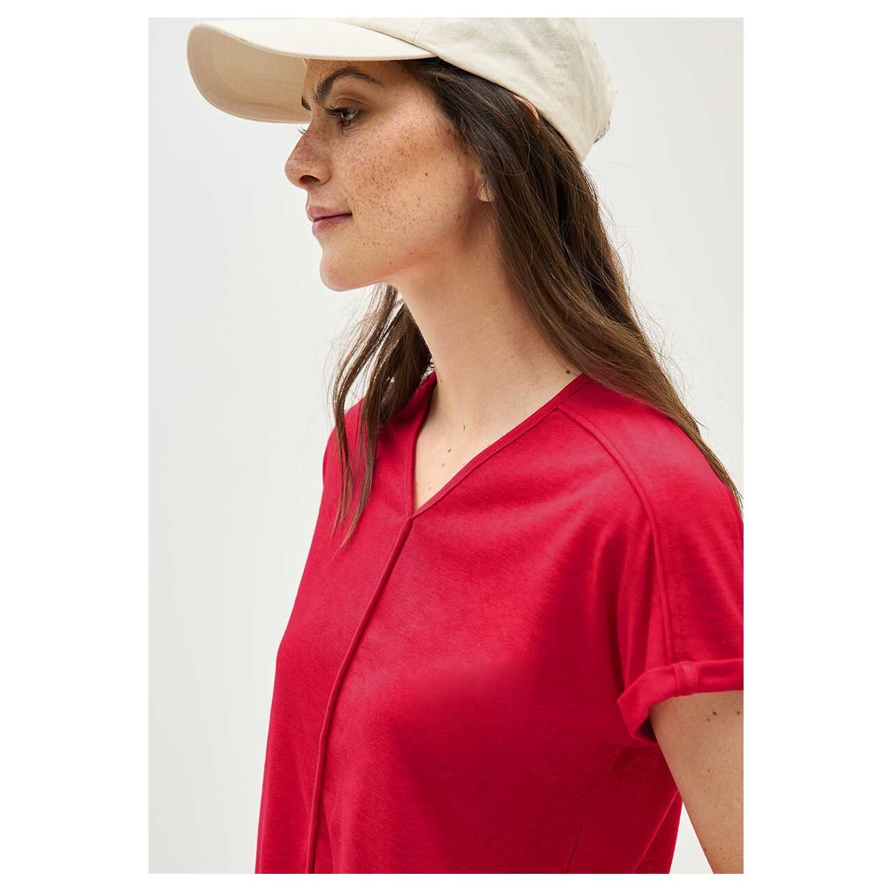 Damen T-Shirt Solid von Cecil in Rot, detaillierte Ansicht am Oberkörper