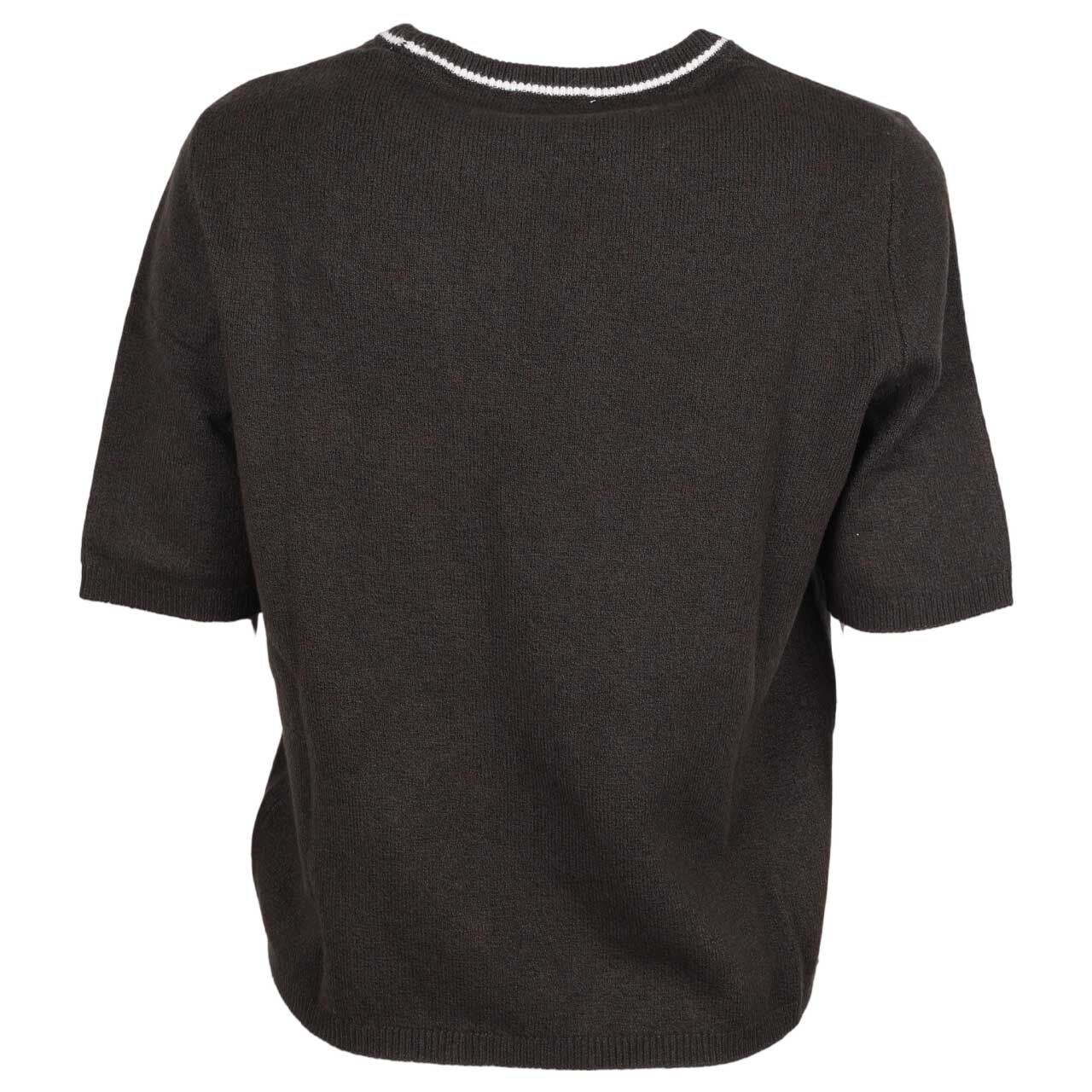 Damen Kurzarm Pullover Cosy Sweater Collar Detail von Street One in Dunkelbraun meliert, Rückansicht
