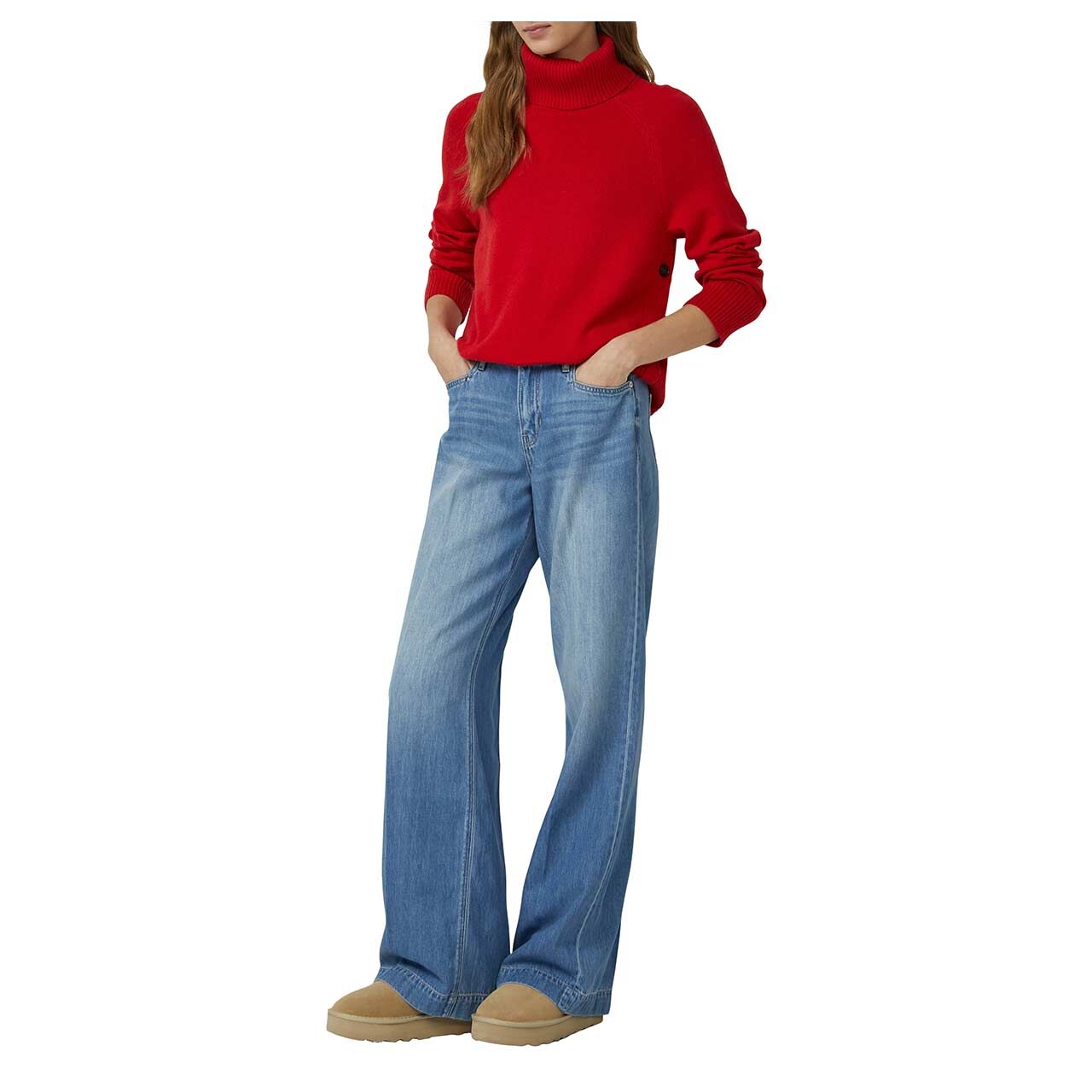 s.Oliver Damen Rollkragen Pullover in Rot, Ganzkörperansicht am Model