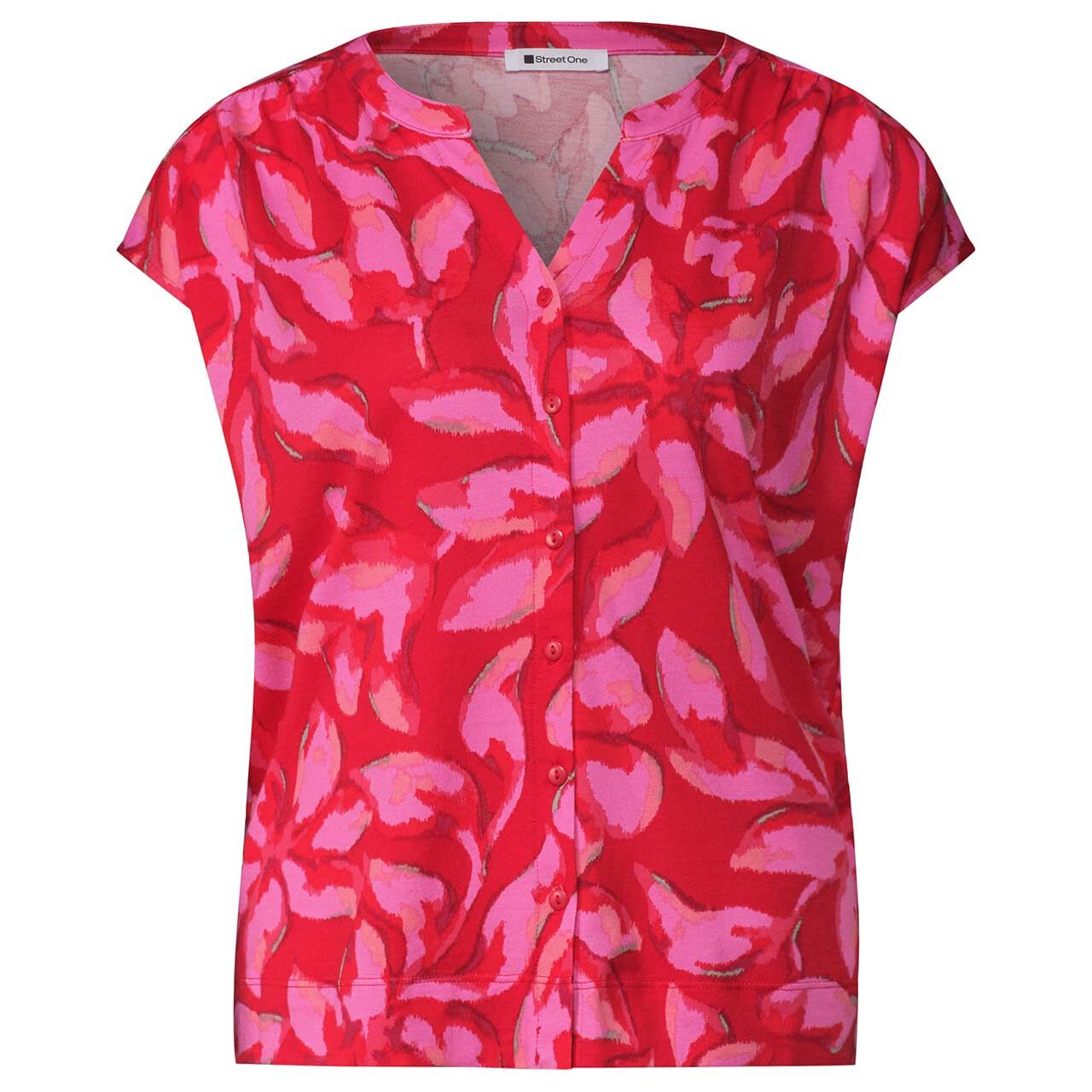 Street One Damen T-Shirt Printed Buttons salsa red