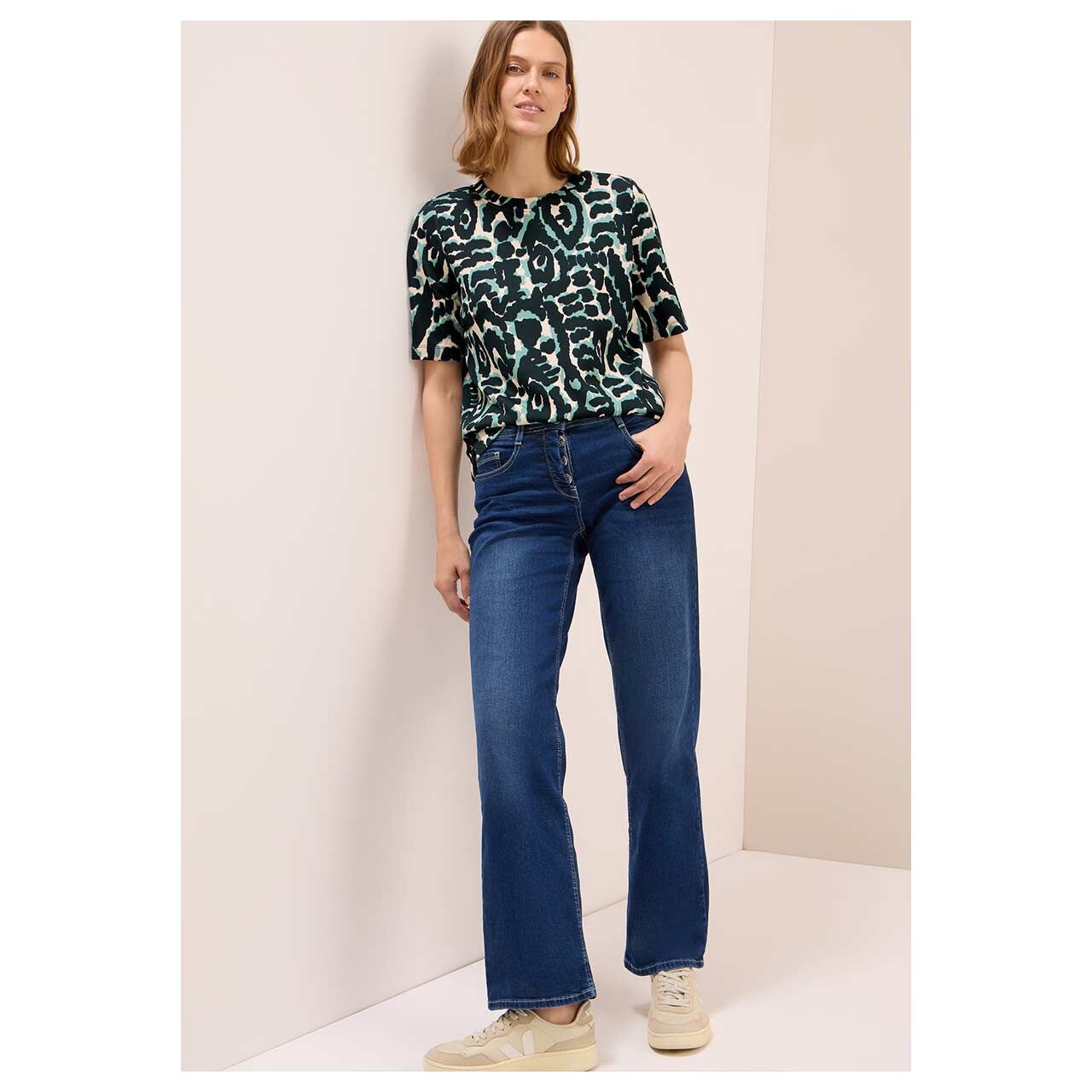 Damen T-Shirt Soft Touch von Cecil in Dunkelgrün mit Print, Ganzkörperansicht