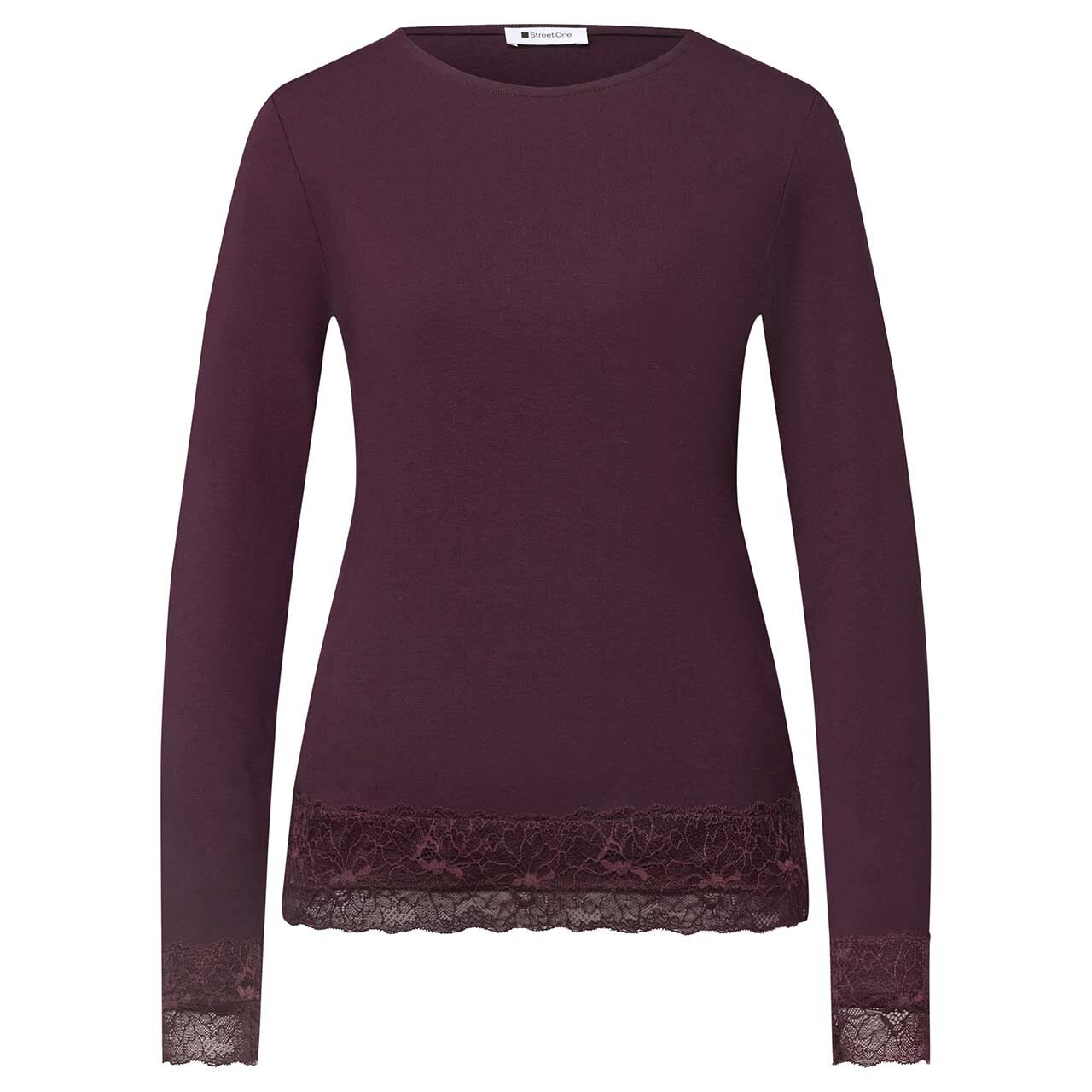 Street One Damen Langarm Shirt Basic Lace Cuffs berry plum