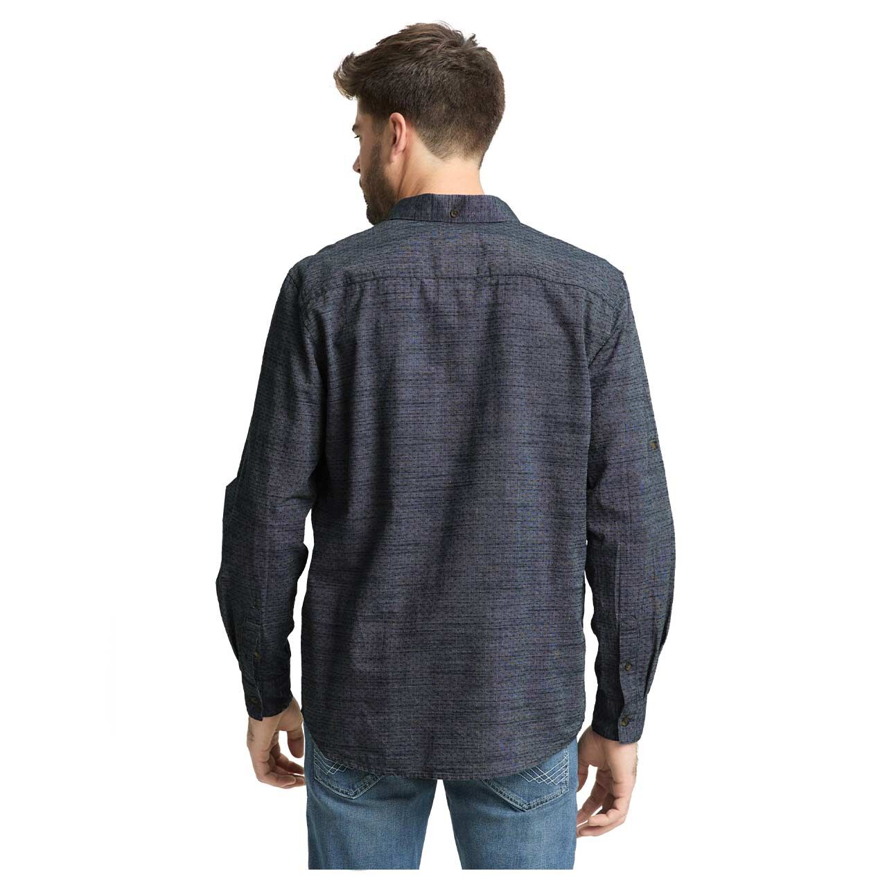 Herren Langarm Hemd von Tom Tailor in Dunkelblau mit Print, Rückansicht am Model