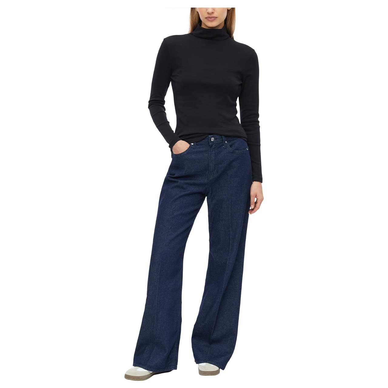 s.Oliver Damen Rollkragen Langarm Shirt in Schwarz, Ganzkörperansicht-Vorderansicht am Model