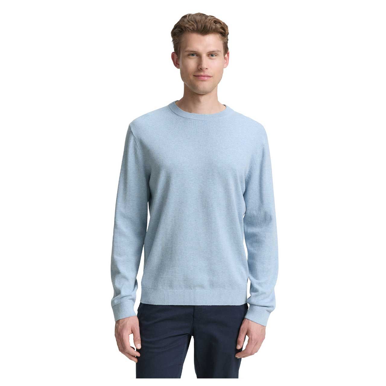 Herren Pullover Basic Crewneck Knit von Tom Tailor in Hellblau meliert, Vorderansicht am Model