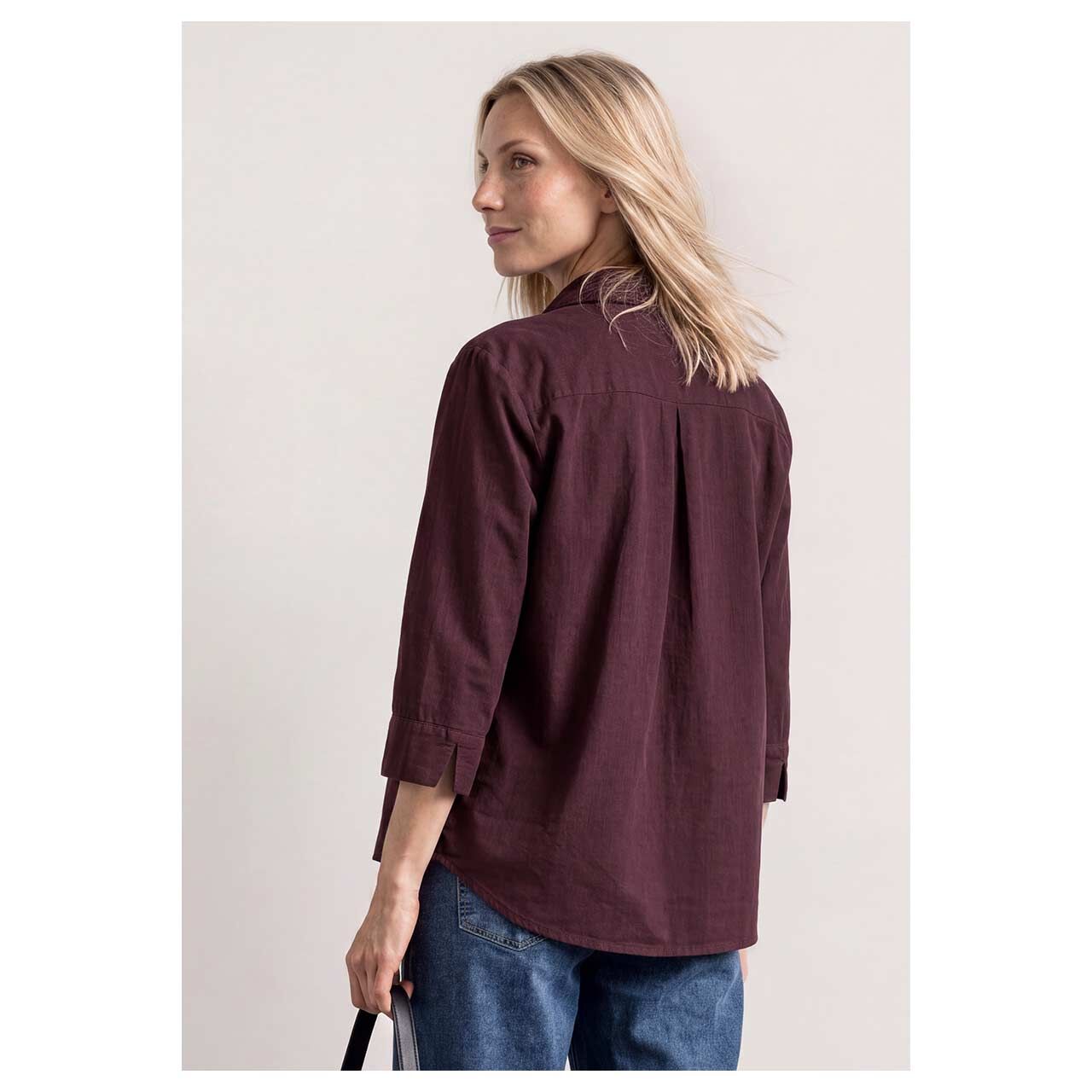 Damen 3/4 Arm Cord Bluse Corduroy Mix Shirtcollar von Street One in Lila, Rückansicht am Model