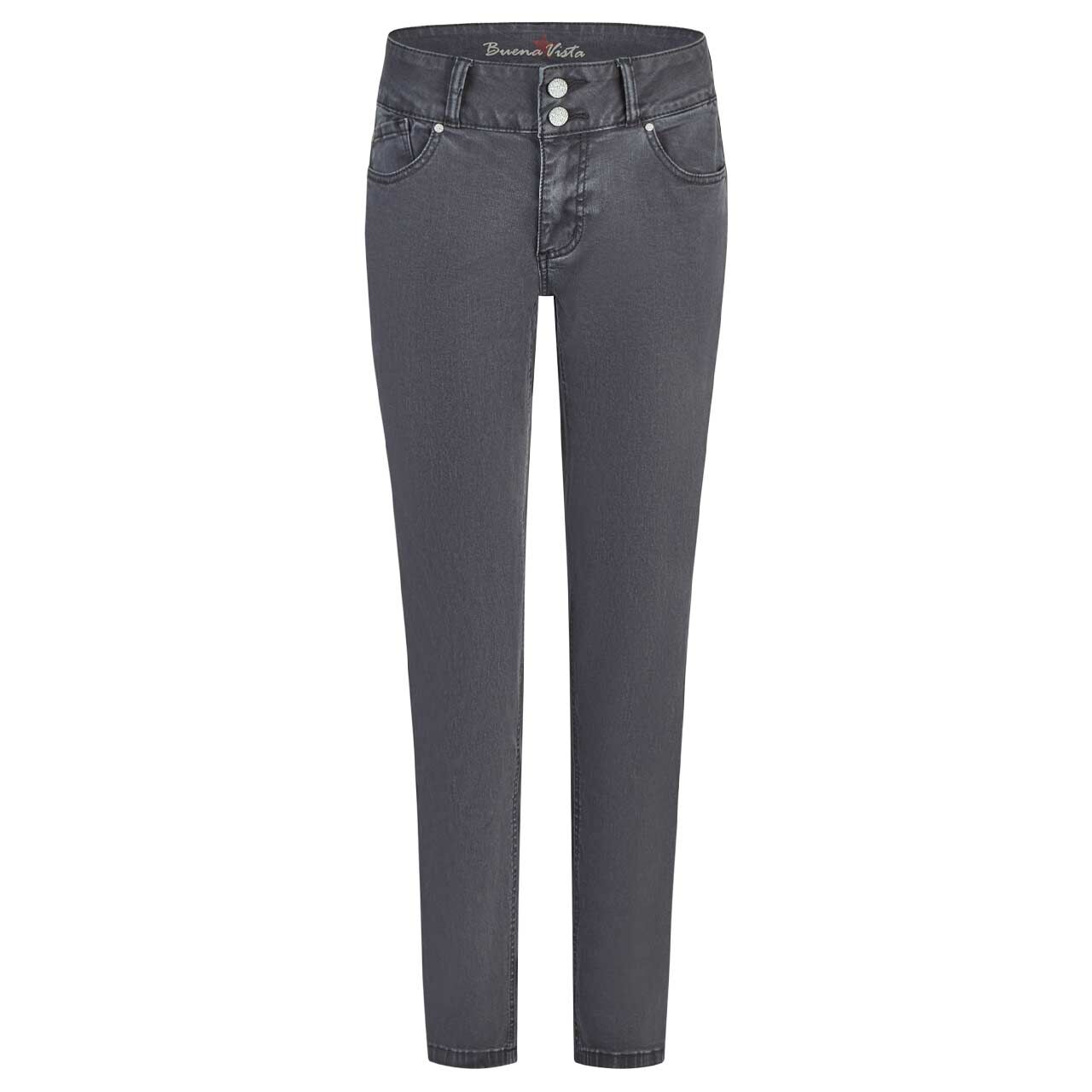 Damen Baumwollhose Ankle Tummyless Cropped Stretch Twill von Buena Vista in Graublau, Vorderansicht