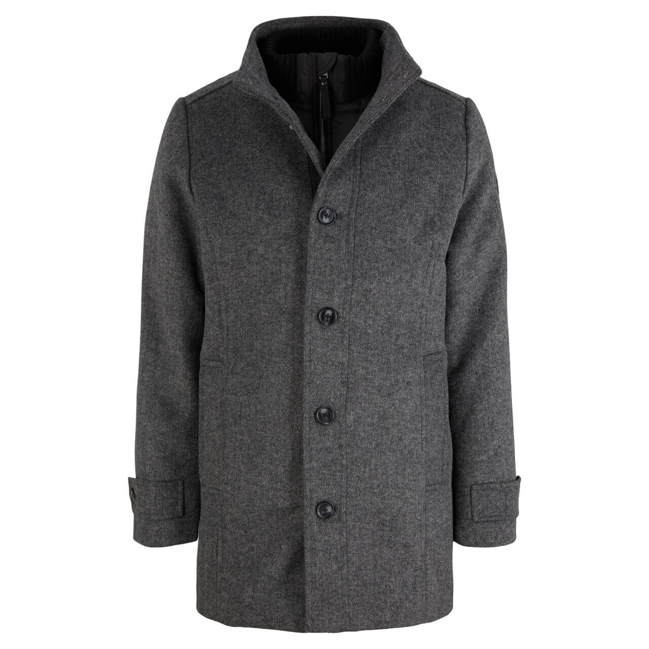 Tom Tailor Herren Mantel Wool Coat 2 in 1 dark grey black