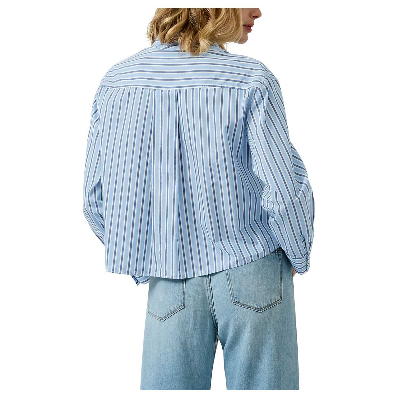 Damen Langarm Bluse von s.Oliver in Hellblau gestreift, Rückansicht am Model