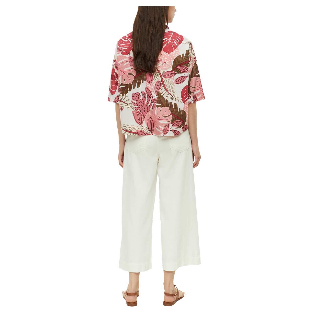 Damen Kurzarm Bluse von s.Oliver in Pink mit Print, Rückansicht am Model
