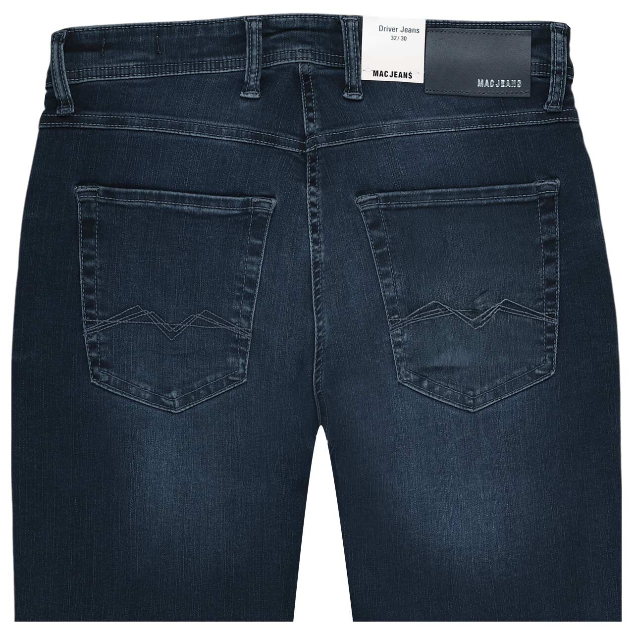 Stretch Herrenjeans Flexx von MAC in Dunkelblau verwaschen, detaillierte Rückansicht