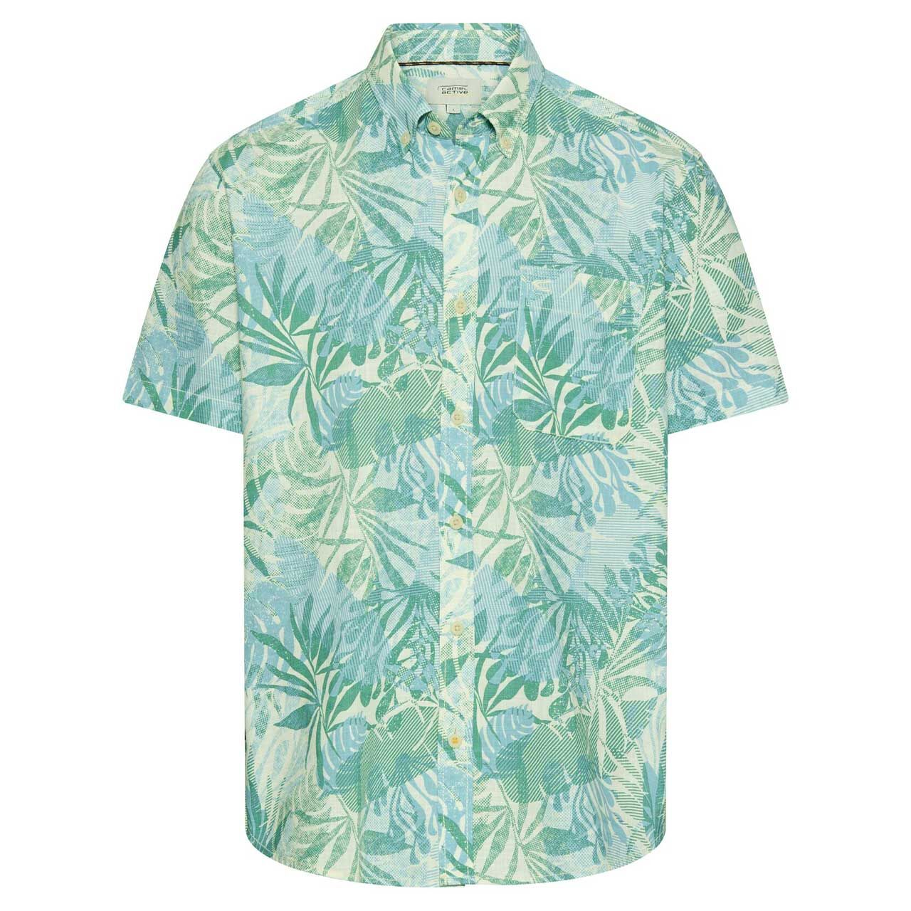 Camel active Herren 1/2 Arm Hemd lagoon green print
