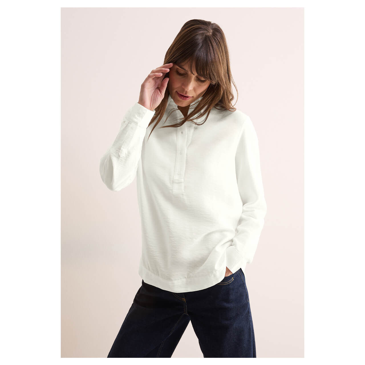 Cecil Damen Langarm Bluse Solid vanilla white