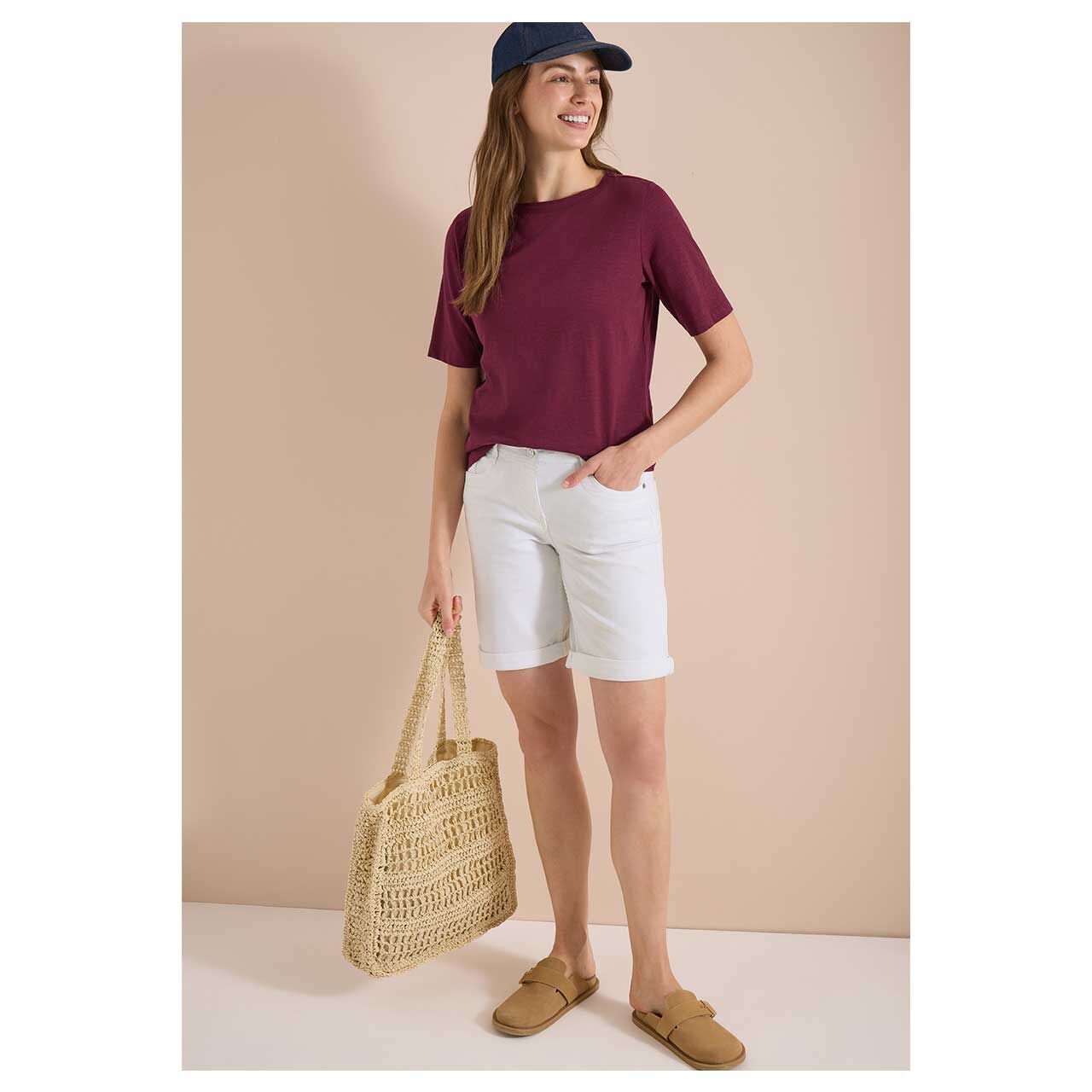 Stretch Damen Jeans Bermuda Scarlett von Cecil in Weiß, Ganzkörperansicht