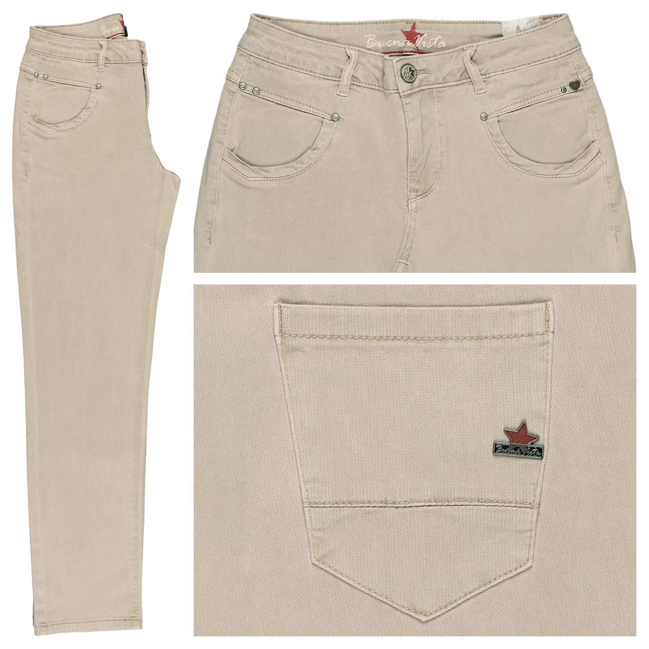 Buena Vista Anna C Straight Cropped Jacquard Twill Ankle Baumwollhose sand