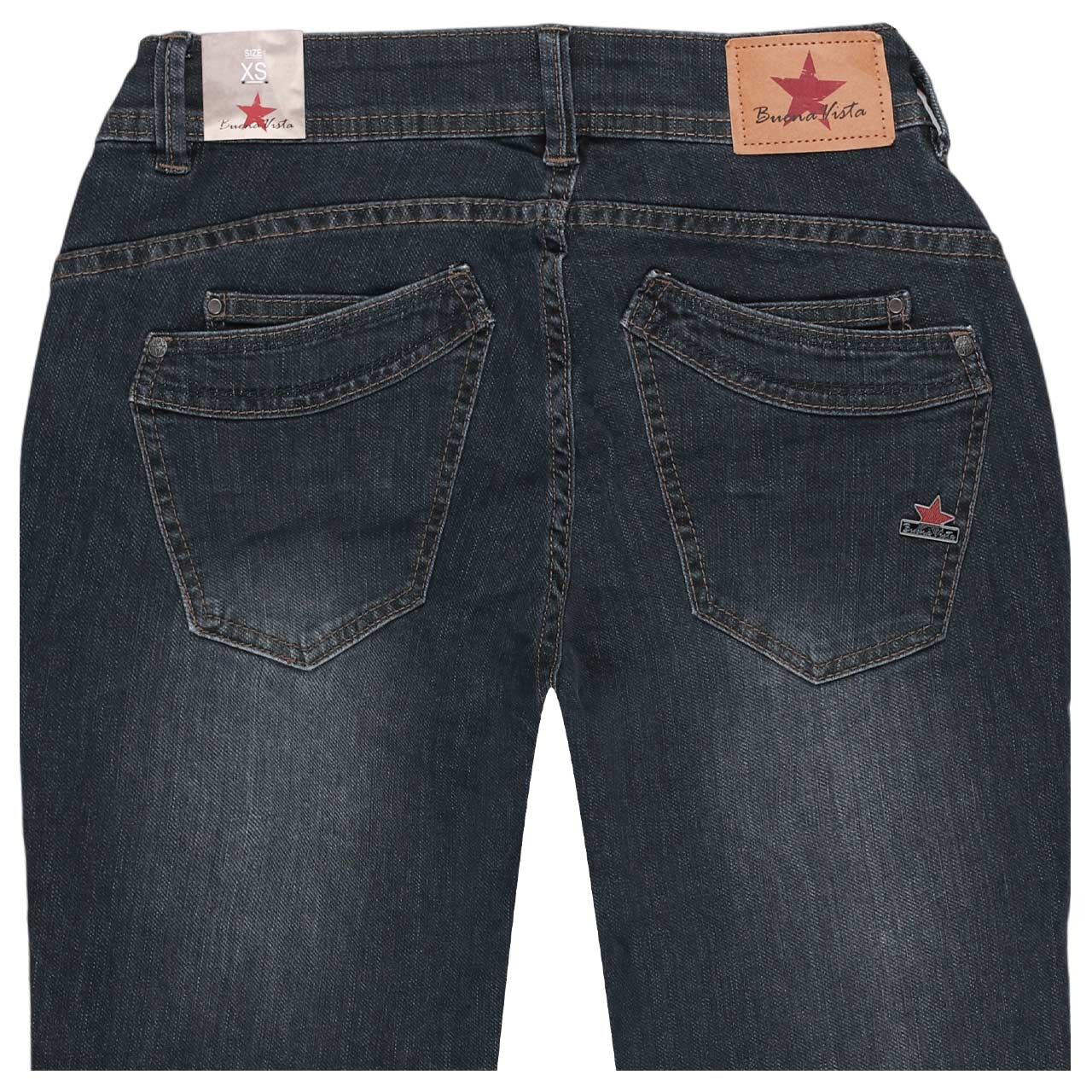 Damen Ankle Jeans Malibu Cropped Stretch Denim in Dunkelgrau verwaschen, detaillierte Rückansicht