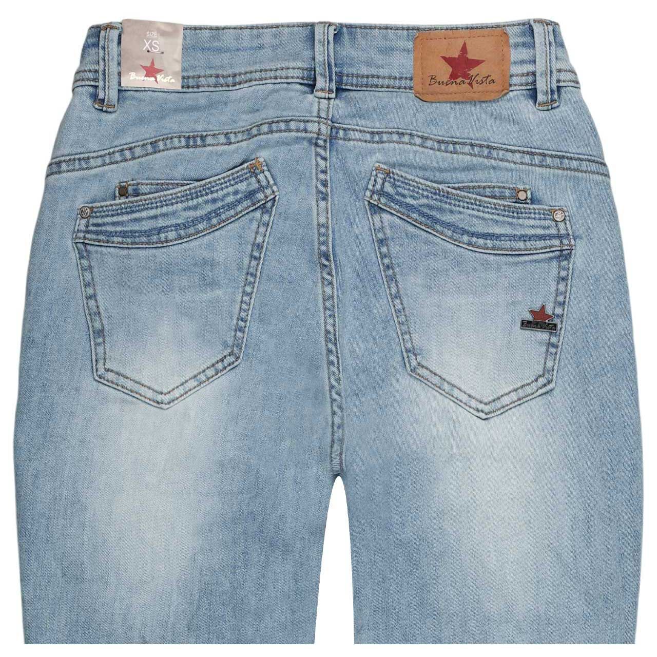 Damen Ankle Jeans Malibu-Zip High Cropped Stretch Denim von Buena Vista in Hellblau angewaschen, detaillierte Rückansicht