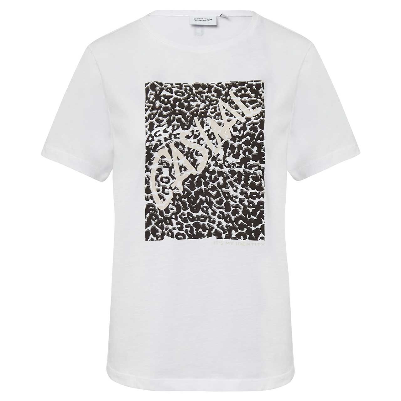 Comma Damen T-Shirt white placed leo print