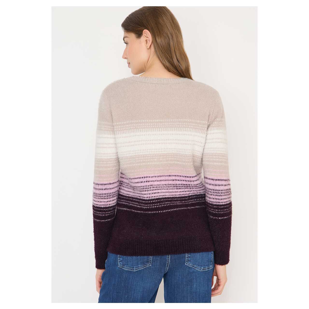 Damen Pullover Feather Yarn Sweater von Cecil in Lila mit Print, Rückansicht am Model