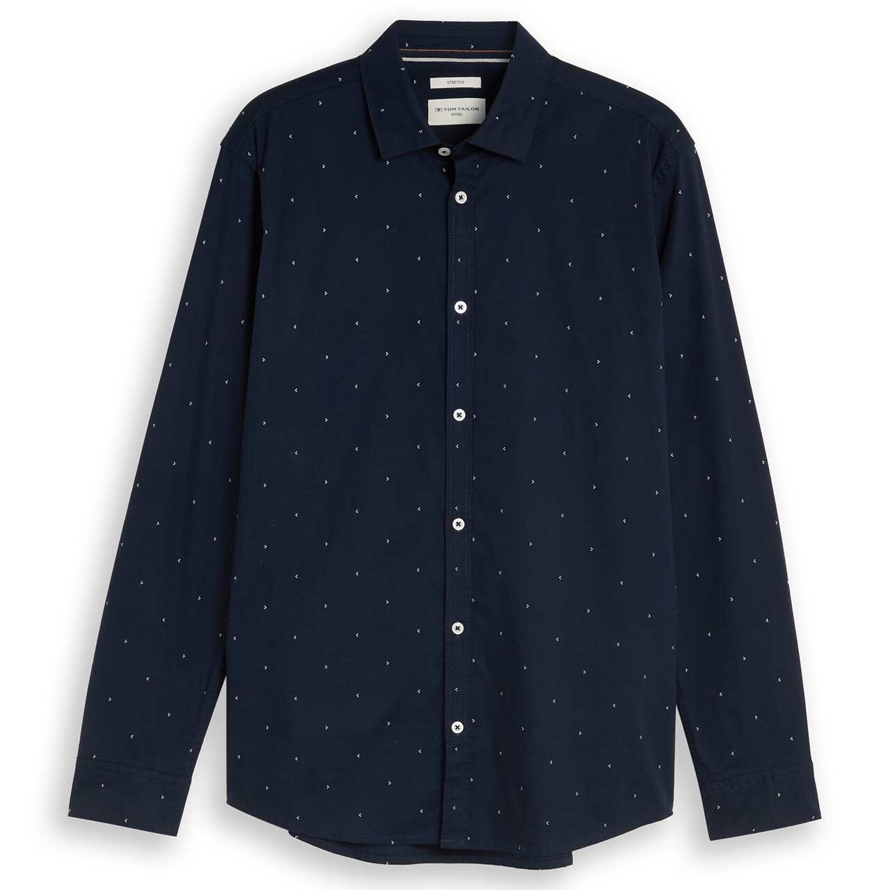 Tom Tailor Herren Langarm Hemd dark blue white dot design printed