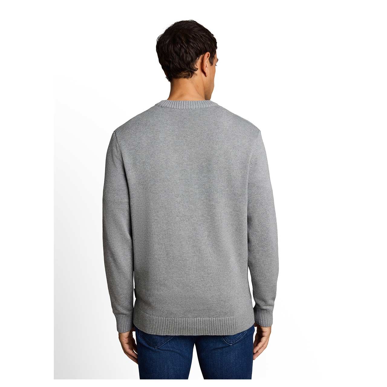 Herren Pullover Crew Neck Knit von Tom Tailor in Grau meliert, Rückansicht am Model