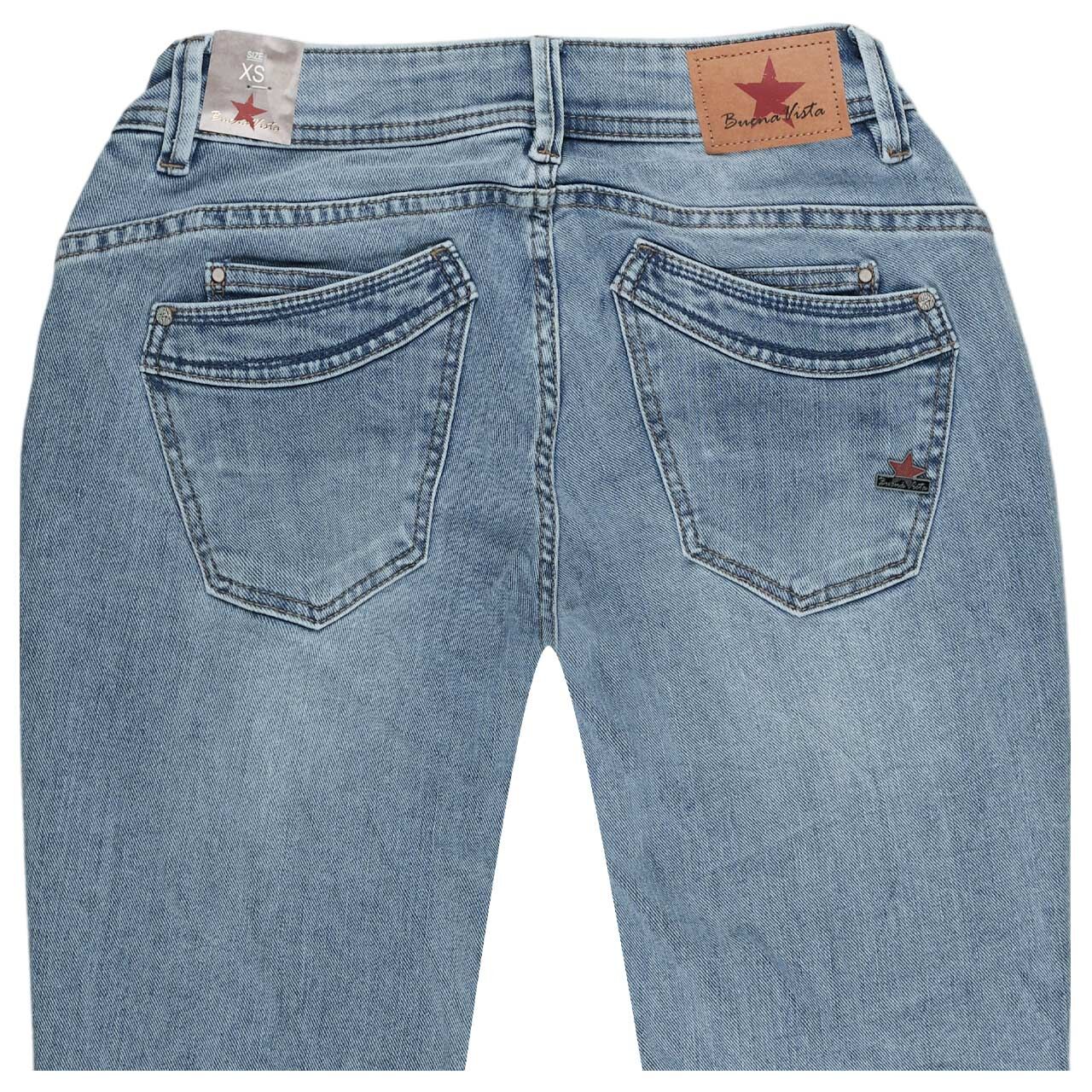 Damen Ankle Jeans Malibu Cropped Stretch Denim in Hellblau angewaschen, detaillierte Rückansicht