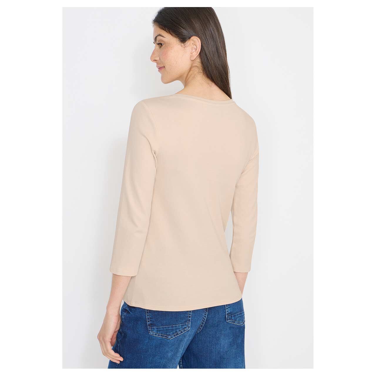 Damen 3/4 Arm Shirt Basic Boatneck von Cecil in Hellbeige, Rückansicht am Model