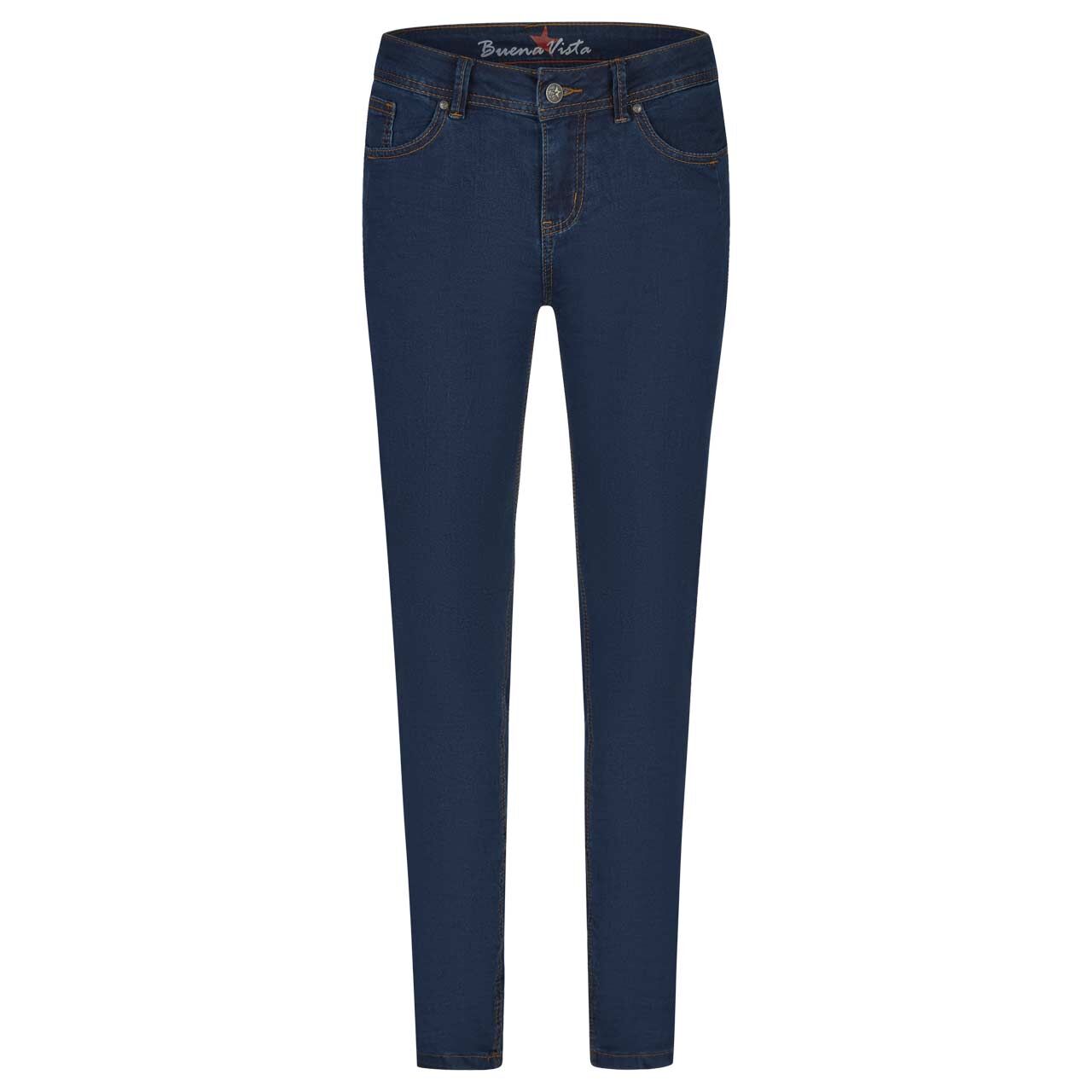 Damen Ankle Jeans Malibu-Zip High Cropped Cozy Denim von Buena Vista in Dunkelblau, Vorderansicht