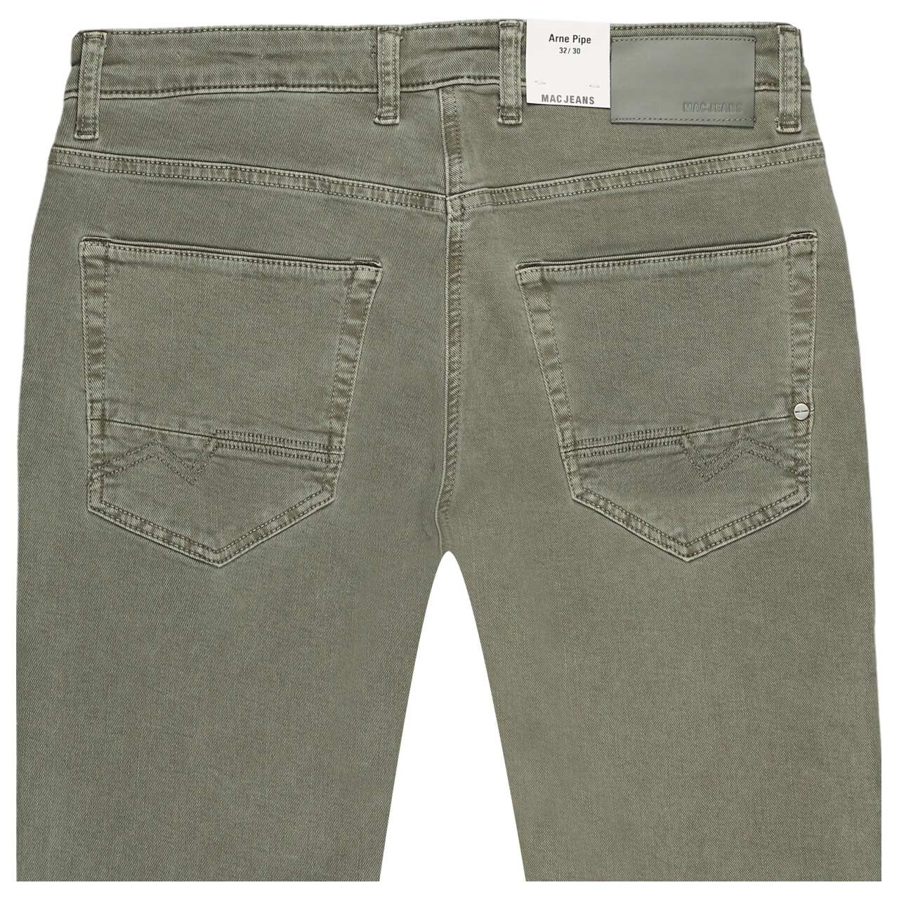 Stretch Herrenjeans Arne Pipe Driver von MAC in Grün angewaschen, detaillierte Rückansicht