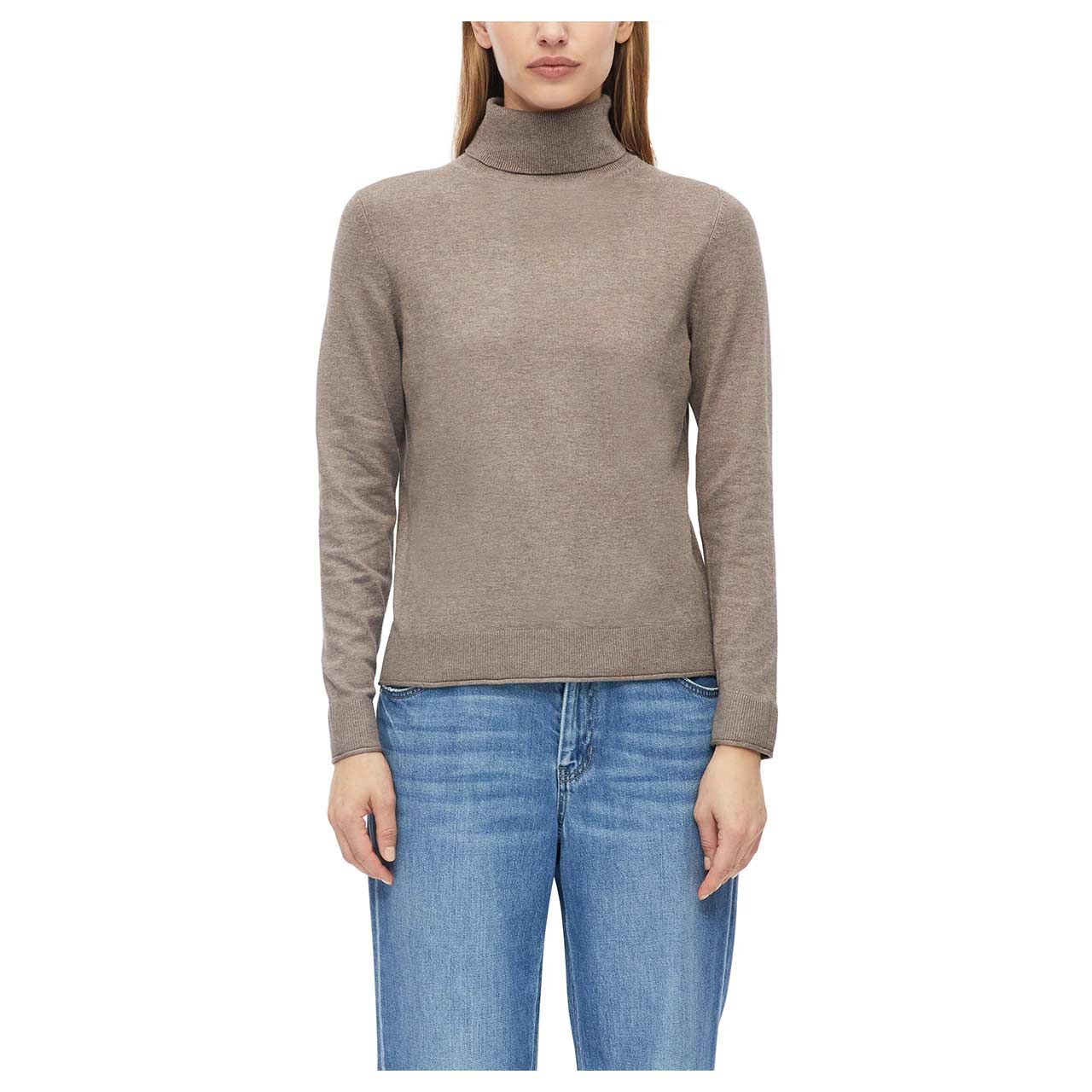 s.Oliver Damen Rollkragen Pullover in Braun meliert, Vorderansicht am Model