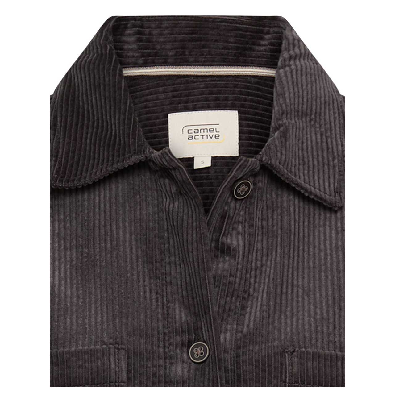 Damen Langarm Cord Bluse von Camel active in Dunkelgrau, detaillierte Vorderansicht