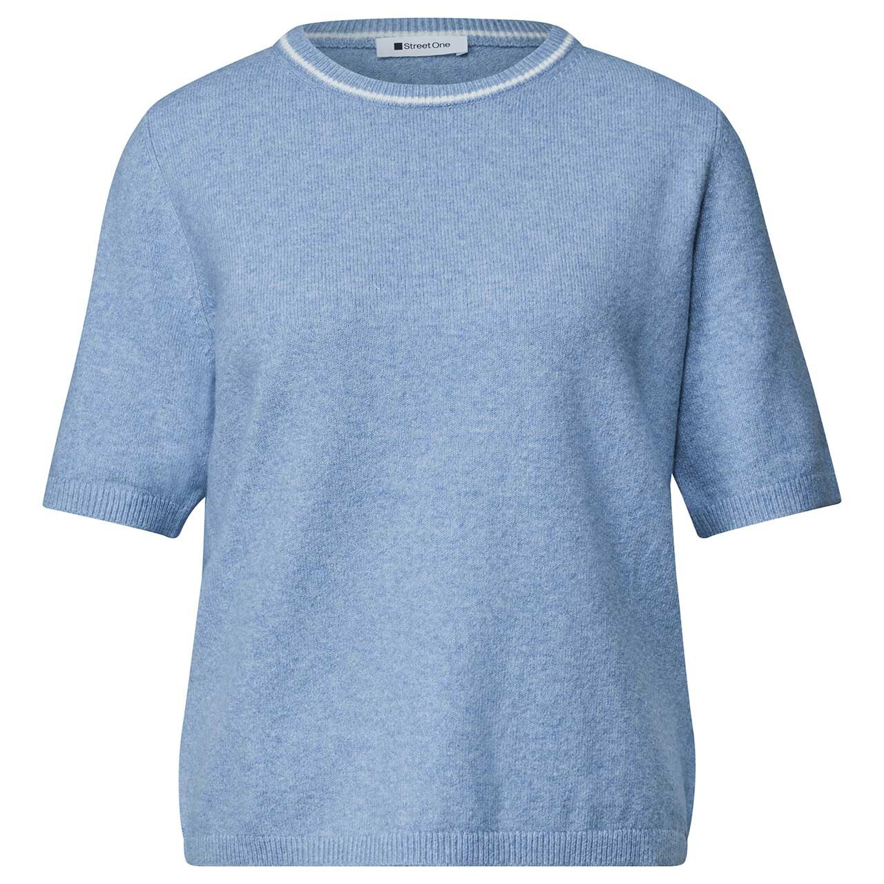 Street One Damen Kurzarm Pullover Cosy Sweater Collar Detail northern blue melange
