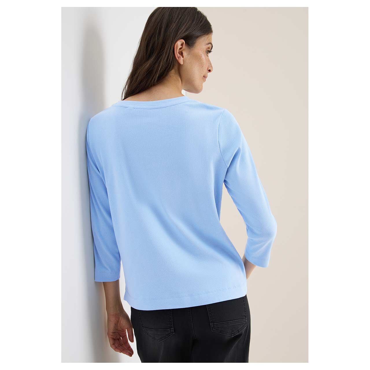 Damen 3/4 Arm Shirt Solid Rib von Cecil in Hellblau, Rückansicht am Model