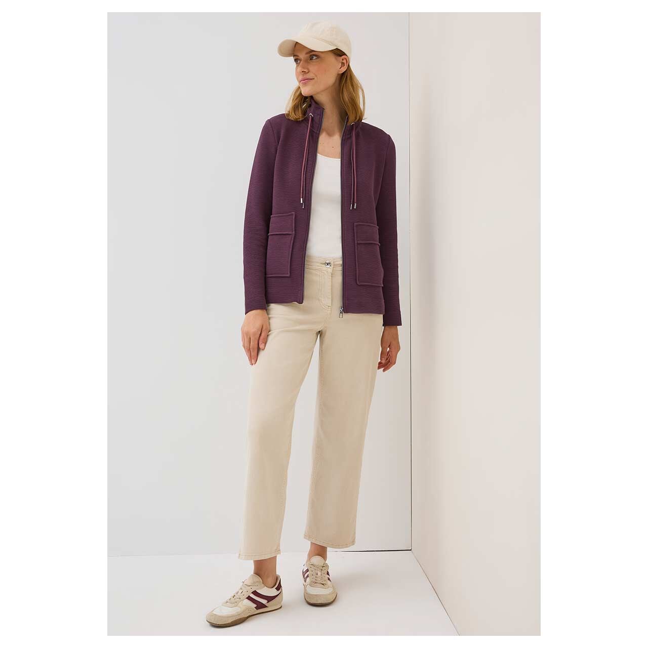 Damen Shirtjacke Ottoman von Cecil in Burgunderrot, Vorderansicht