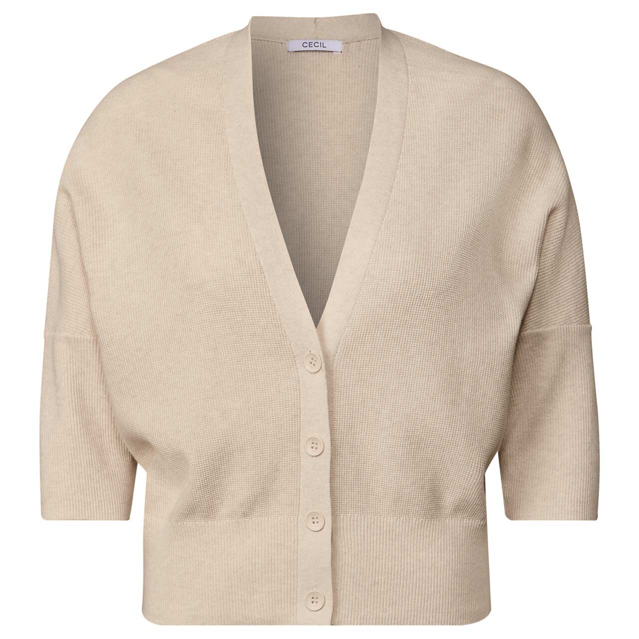 Cecil Damen 3/4 Arm Strickjacke Short Buttoned Cardigan pearl beige melange Cecil Damen 3/4 Arm Strickjacke Short Buttoned Cardigan pearl beige melange