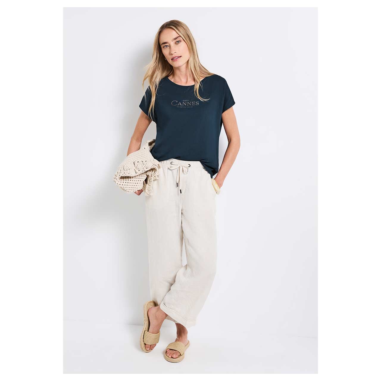 Damen T-Shirt Basic Foil Print von Street One in Petrol, Ganzkörperansicht