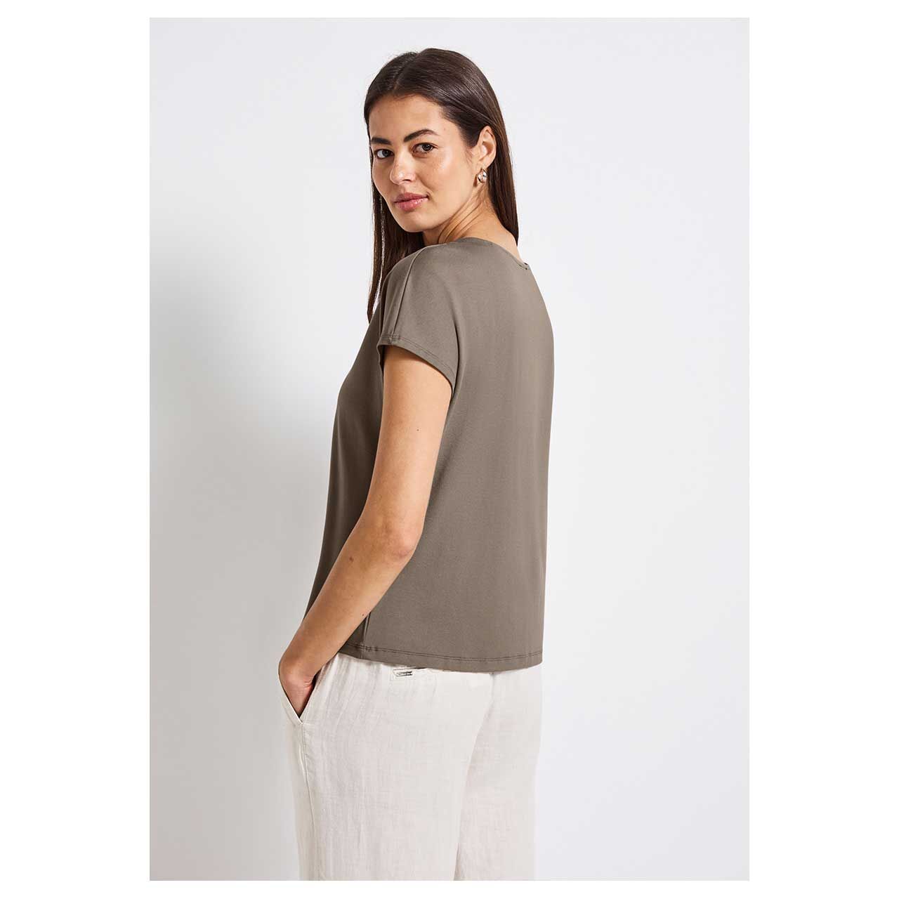 Street One Jersey Damen T-Shirt von Street One in Sandbraun, seitliche Rückenansicht