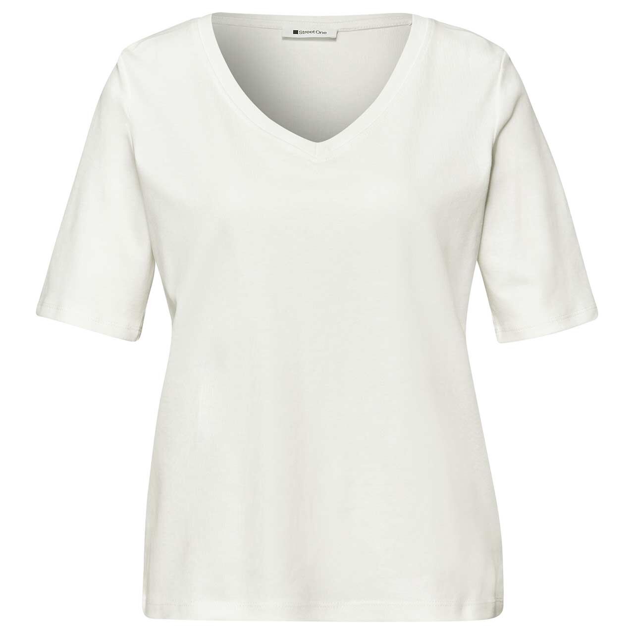 Street One Damen T-Shirt Basic V-Neck off white