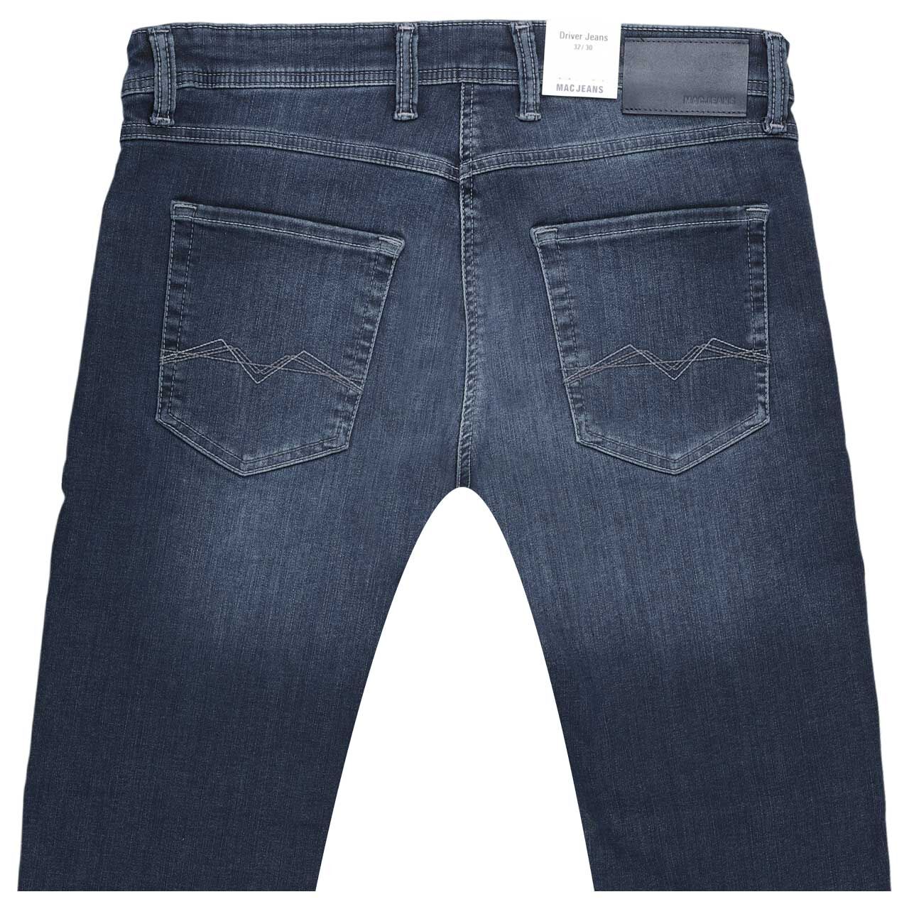 Herrenjeans Flexx Driver Jeans von MAC in Dunkelblau angewaschen, detaillierte Rückansicht