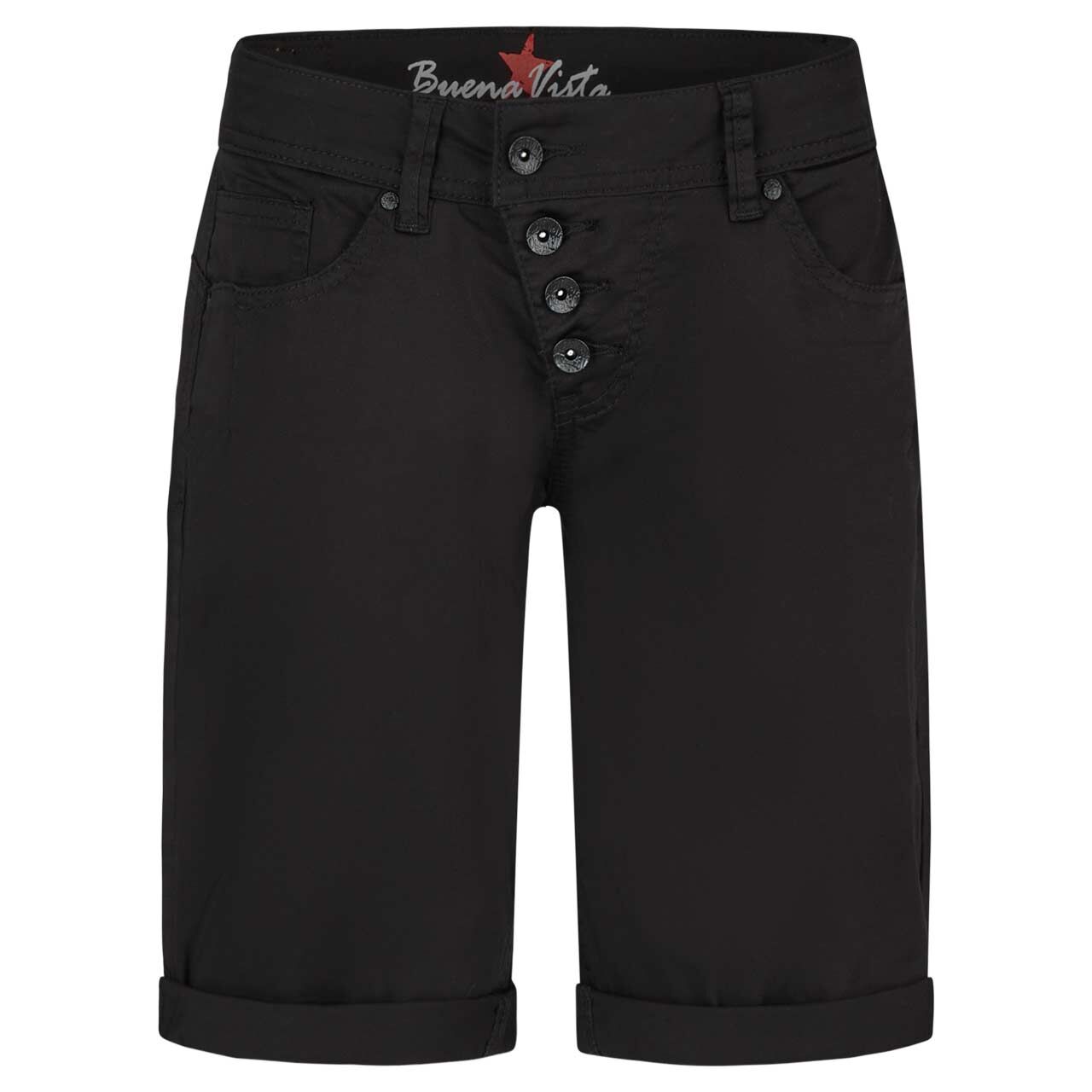 Stretch Twill Baumwollhose Malibu-Short von Buena Vista in Schwarz, Vorderansicht an der Puppe
