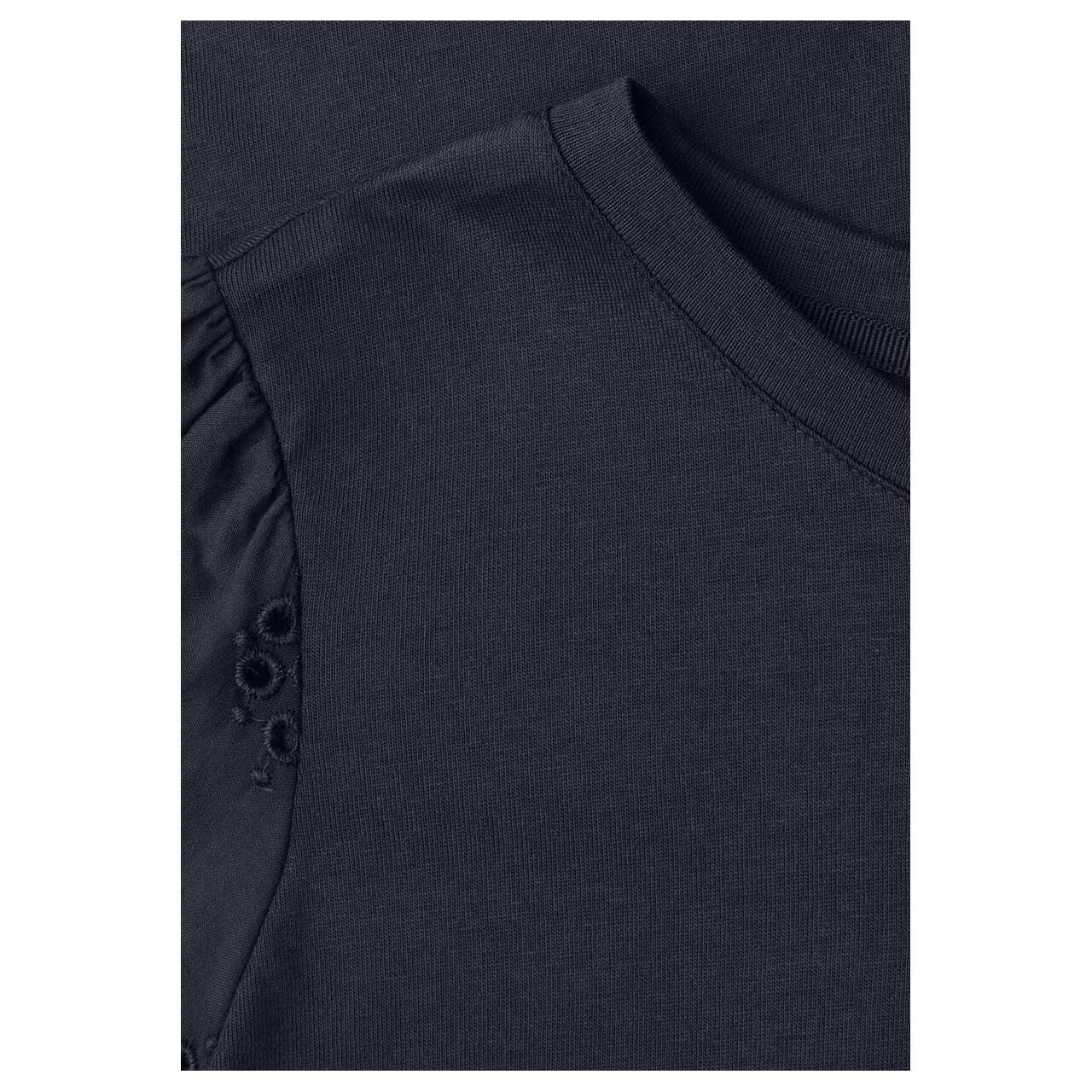 Street One Studio Damen T-Shirt Embroidered Woven Puff Sleeves maritime blue