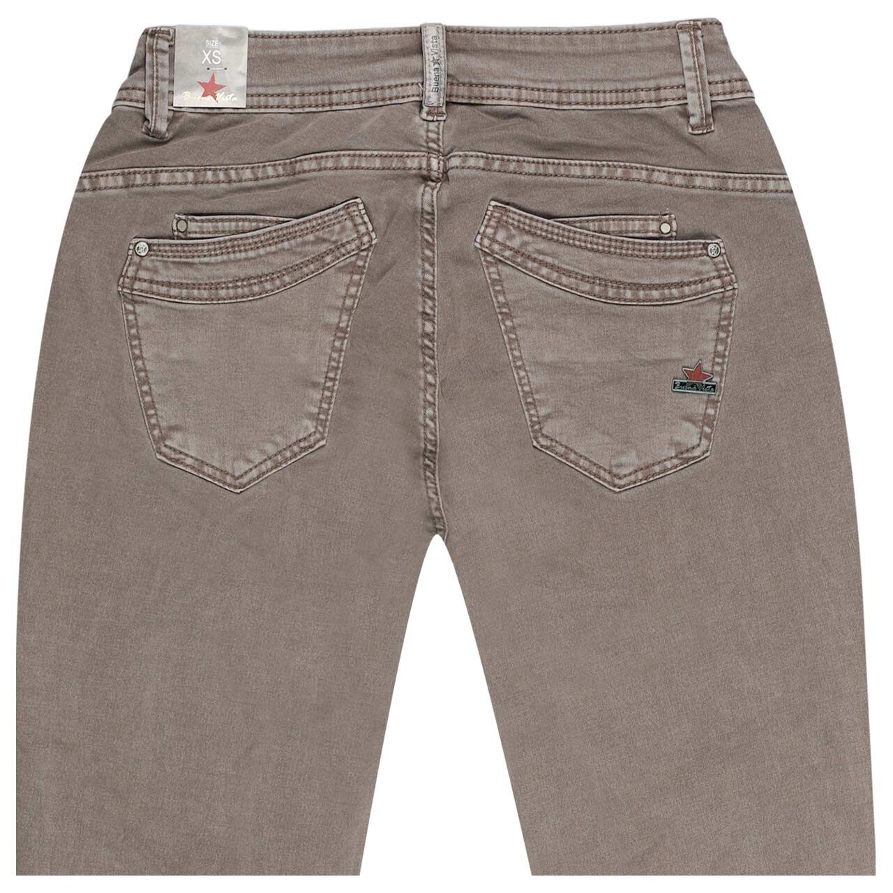 Damen Baumwollhose Malibu-Zip High Stretch Twill von Buena Vista in Grau-Braun, detaillierte Rückansicht