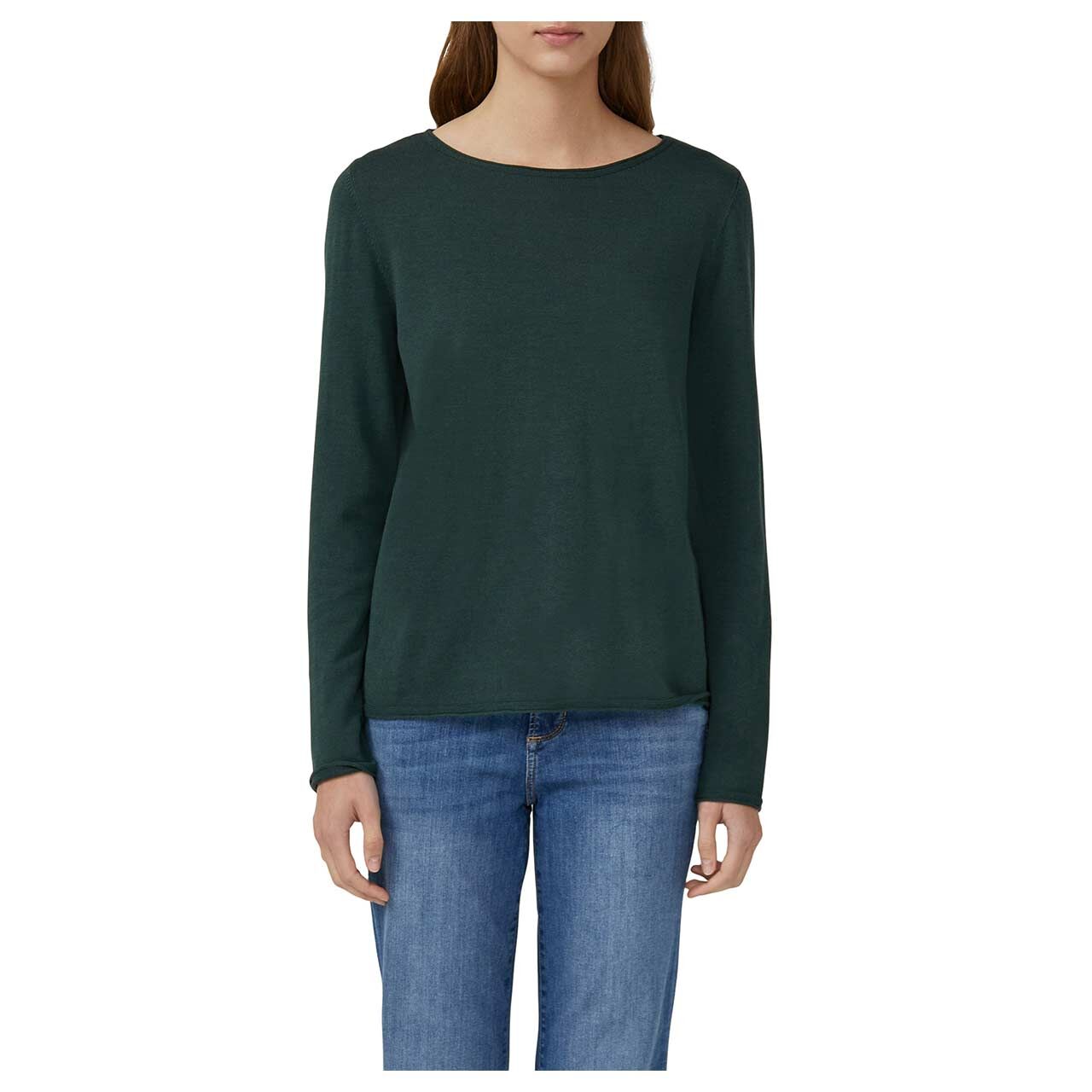s.Oliver Damen Pullover in Dunkelgrün, Nahaufnahme Model Vorderansicht 