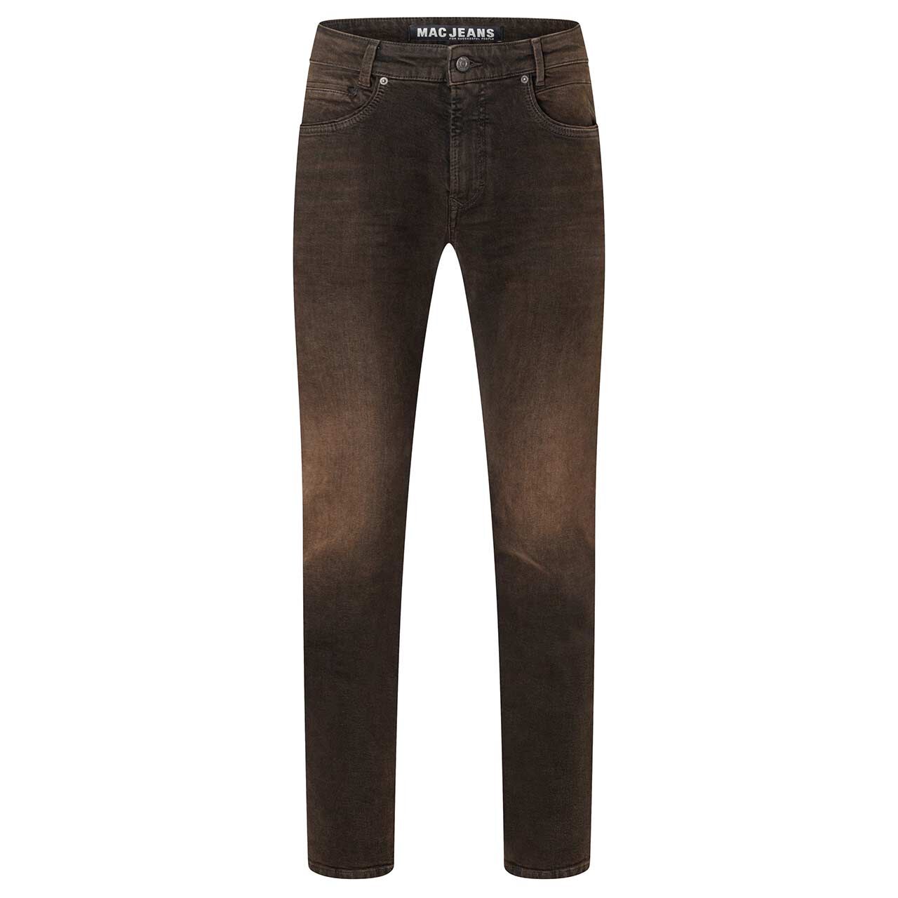 Stretch Herrenjeans Arne Pipe Driver von MAC in Dunkelbraun verwaschen, Vorderansicht