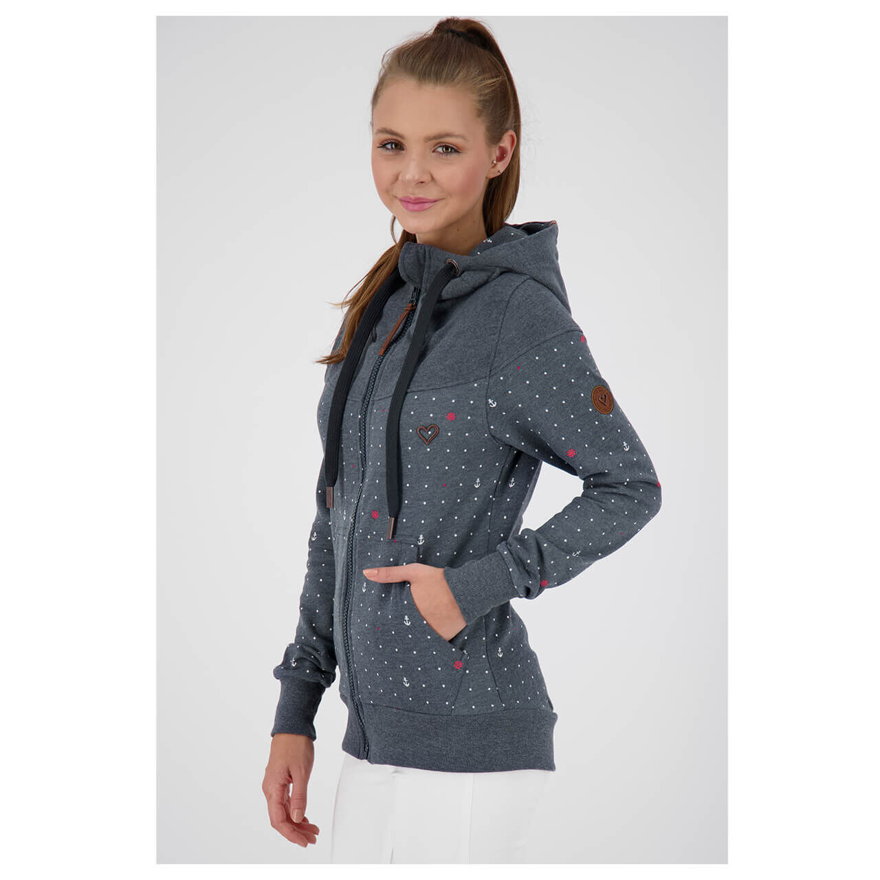 alifeandkickin-sweatjacket-palina-marine-5500-seite Alife and Kickin Palina Hoodie Sweatjacke für Damen in Dunkelblau mit Print, FarbNr.: 5500
