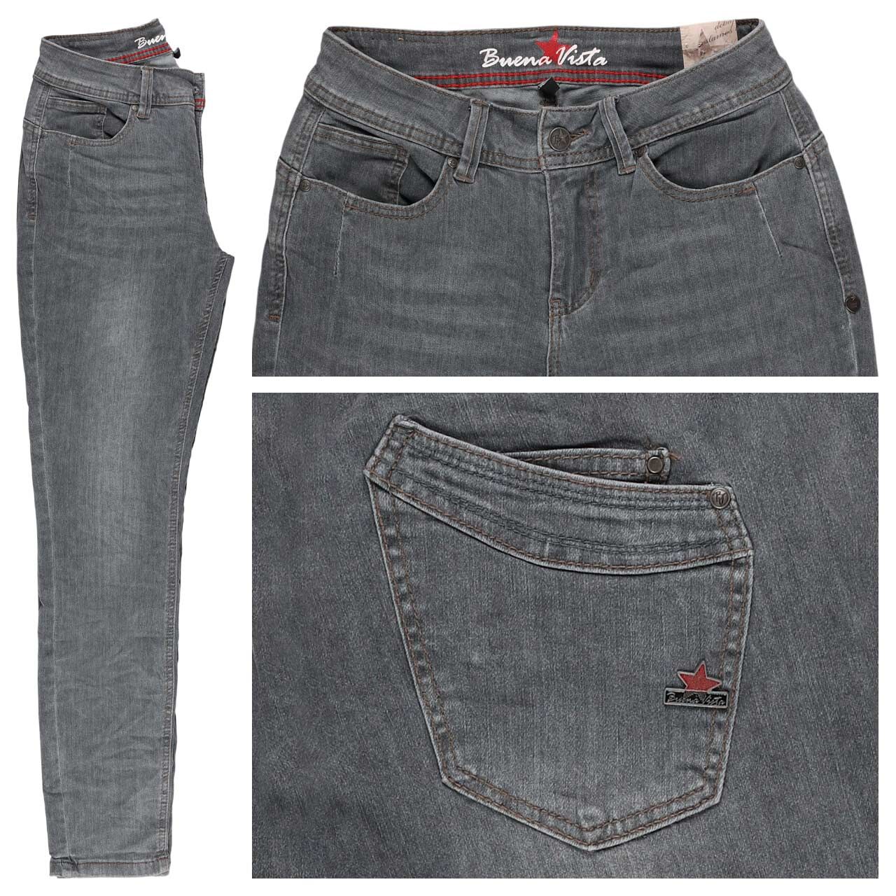 Buena Vista Malibu-Zip High Cropped Stretch Denim Ankle Jeans anthracite denim