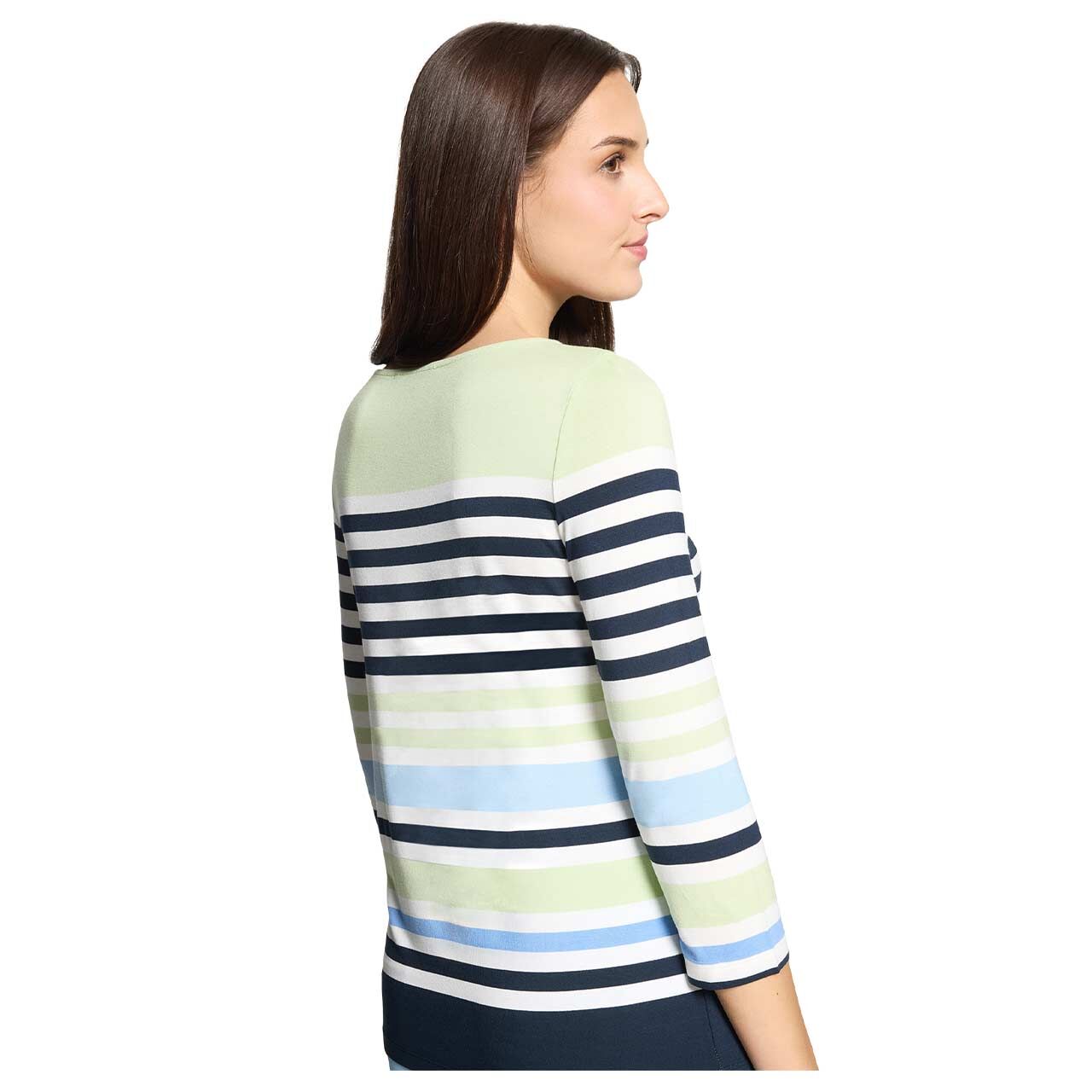 Damen 3/4 Arm Shirt von Betty Barclay in Grün gestreift, Seitenansicht am Model