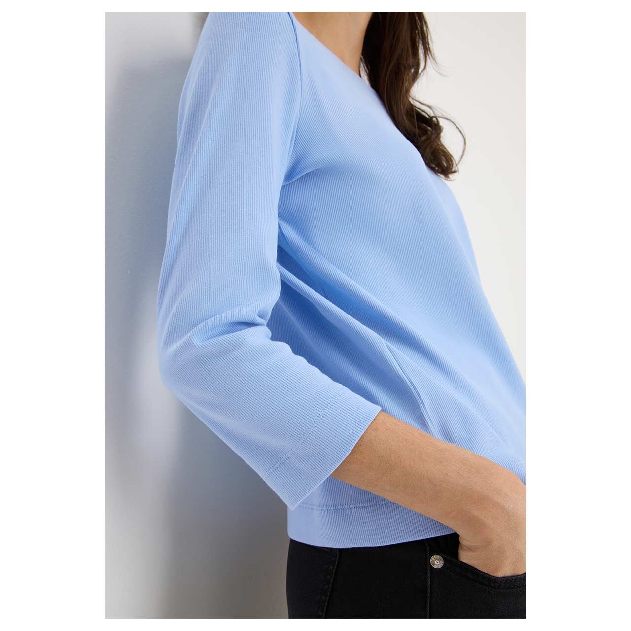 Damen 3/4 Arm Shirt Solid Rib von Cecil in Hellblau, Vorderansicht am Model