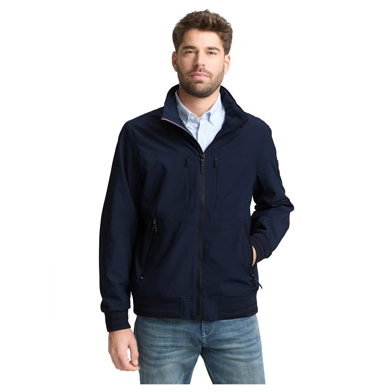Herren Jacke Casual Blouson von Tom Tailor in Dunkelblau, Vorderansicht am Model