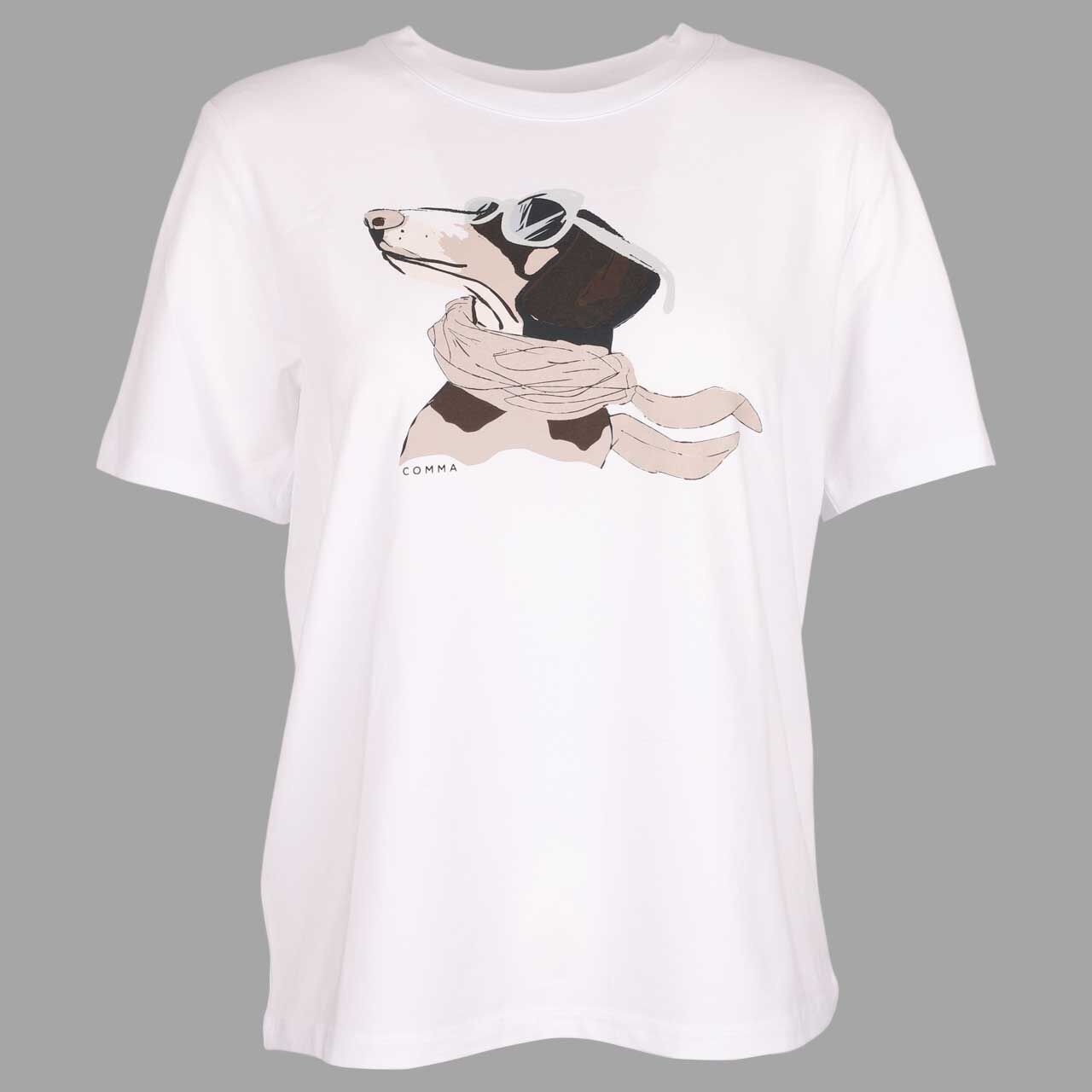 Comma Damen T-Shirt white dog print